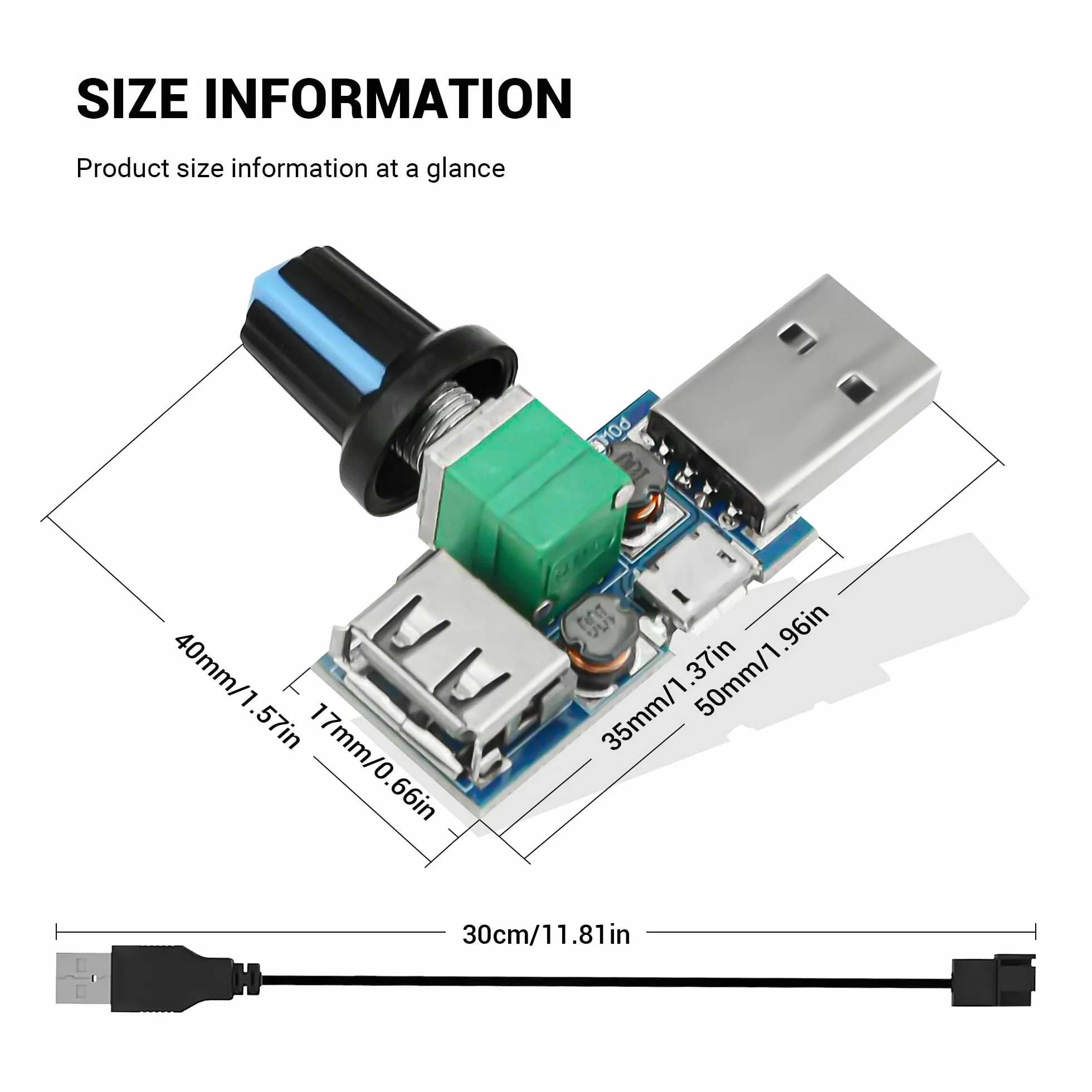 Regulator prędkości wentylatora USB, 3-pak kontroler wentylatora USB, bezstopniowa prędkość, regulator głośności powietrza z przełącznikiem, U-SB na 4-pinowy kabel adaptera procesora F-an (3