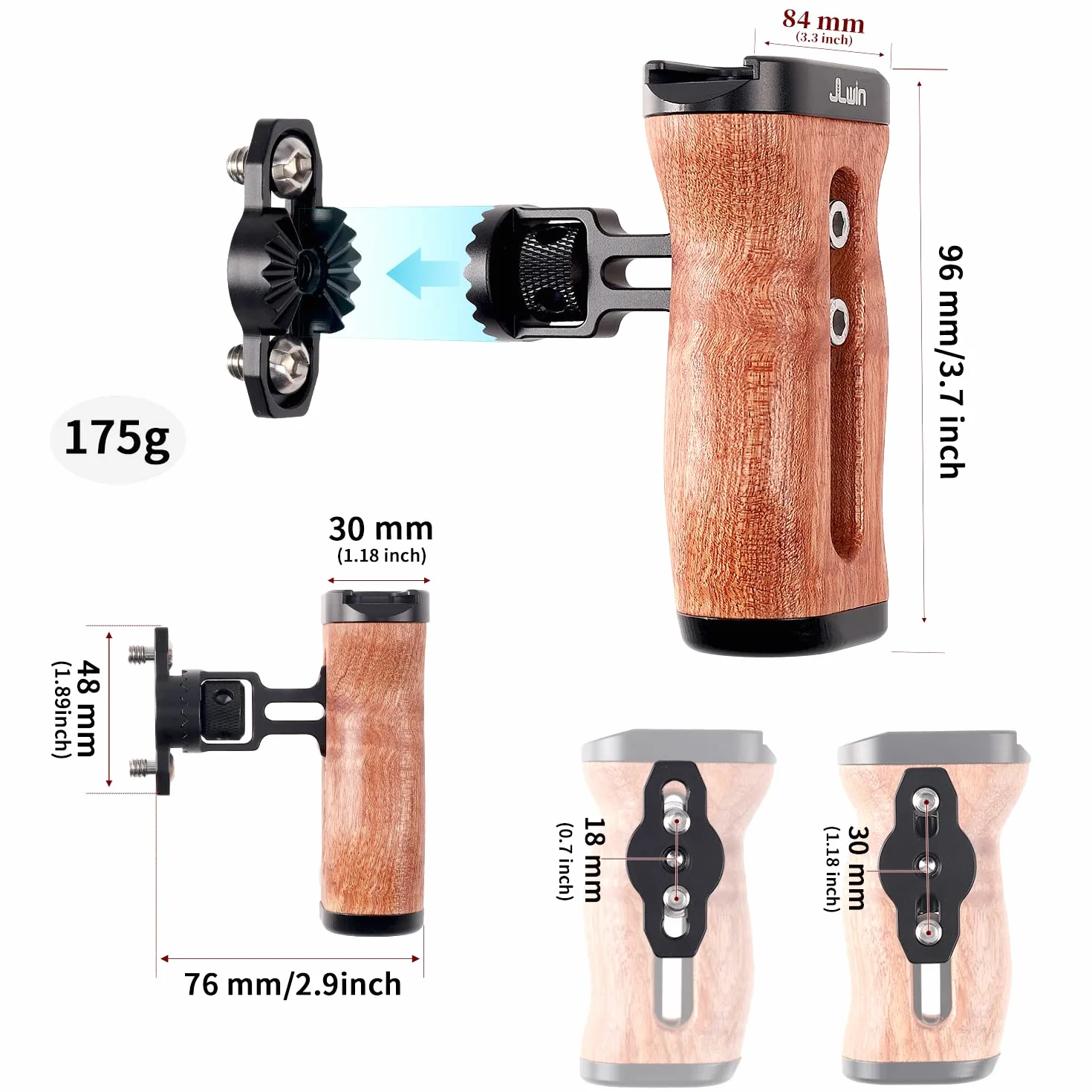 FOTGA Drewniany mini uchwyt boczny lewy/prawy uchwyt z uchwytem 1/4"-20 i 3/8"-16 & Cold Shoe Mount Universal do lustrzanek bezlusterkowych klatki na aparat Rig Video Light (wersja Quick Releae)