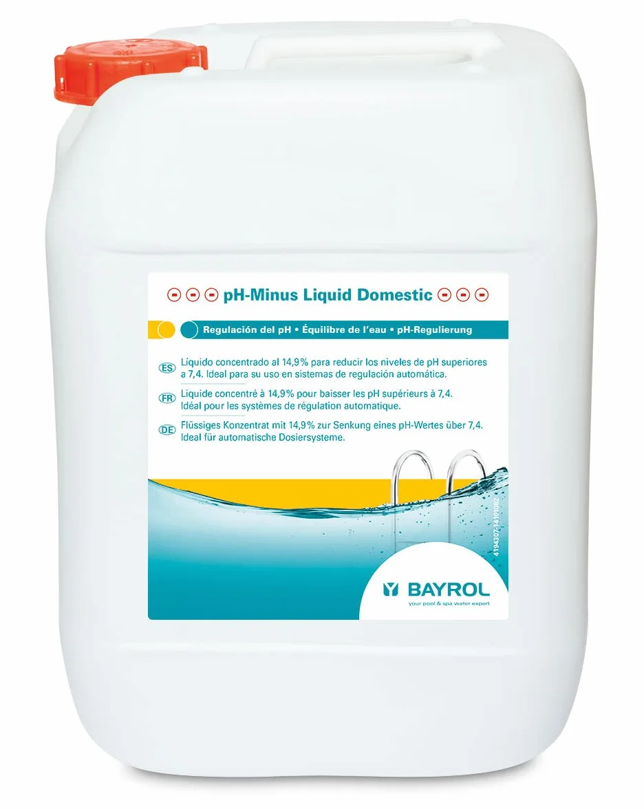 BAYROL PH-Minus Liquid Domestic 10 l – płynny koncentrat do obniżenia pH powyżej 7,4 – obniża pH wody w basenie – wyjątkowo wysoka czystość, kolor biały