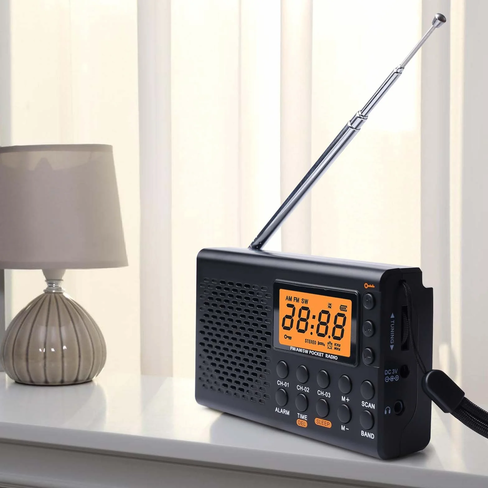 Przenośne radio, AM, FM, SW radio walizkowe z wyświetlaczem LCD, zasilanie bateryjne, wbudowany głośnik, alarm uśpienia, timer, przyłącze słuchawkowe, radio kuchenne, 35 ustawień wstępnych, małe radio