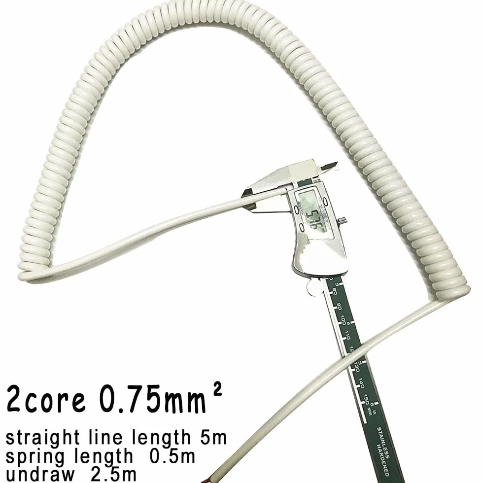 Zwijany przedłużacz, Biały 2-rdzeniowy spiralny kabel zasilający elastyczny 0,75mm kwadratowy elektryczny teleskopowy spiralny rdzeń miedziany kabel sprężynowy drut spiralny przedłużający(Undraw 3.75