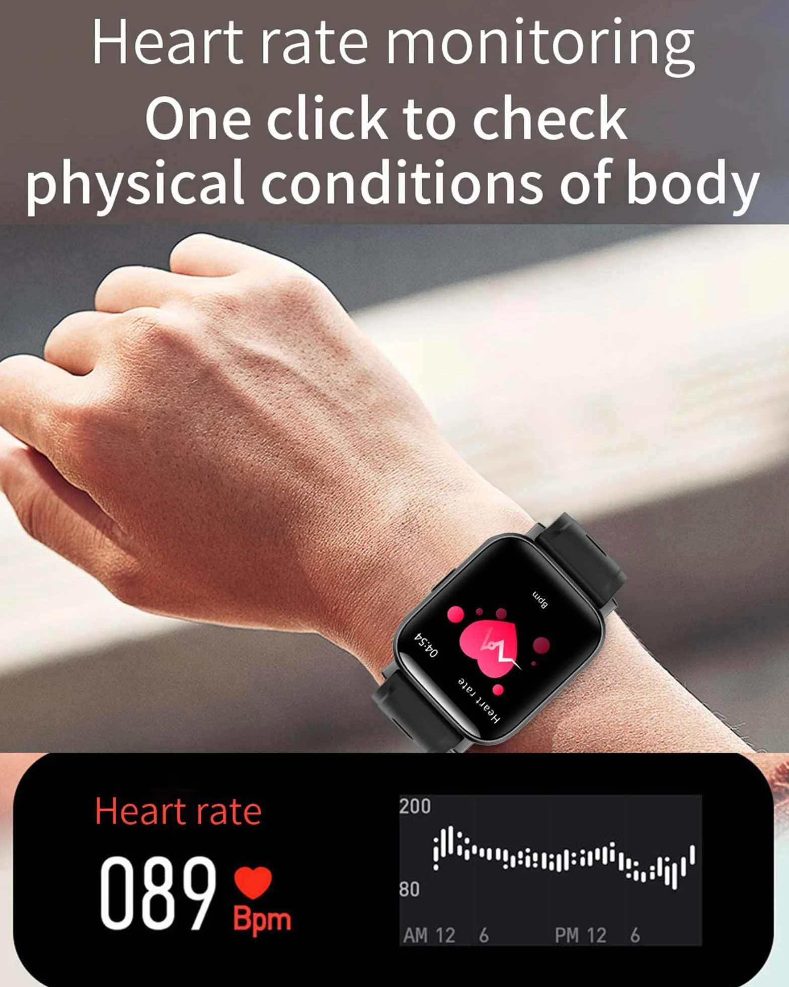 Inteligentny zegarek na Androida iOS Inteligentne zegarki dla mężczyzn Kobiety IP68 Wodoodporny smartwatch sportowy Monitor aktywności fizycznej Tętno Monitor snu Ekran dotykowy Czarny (czarny) little
