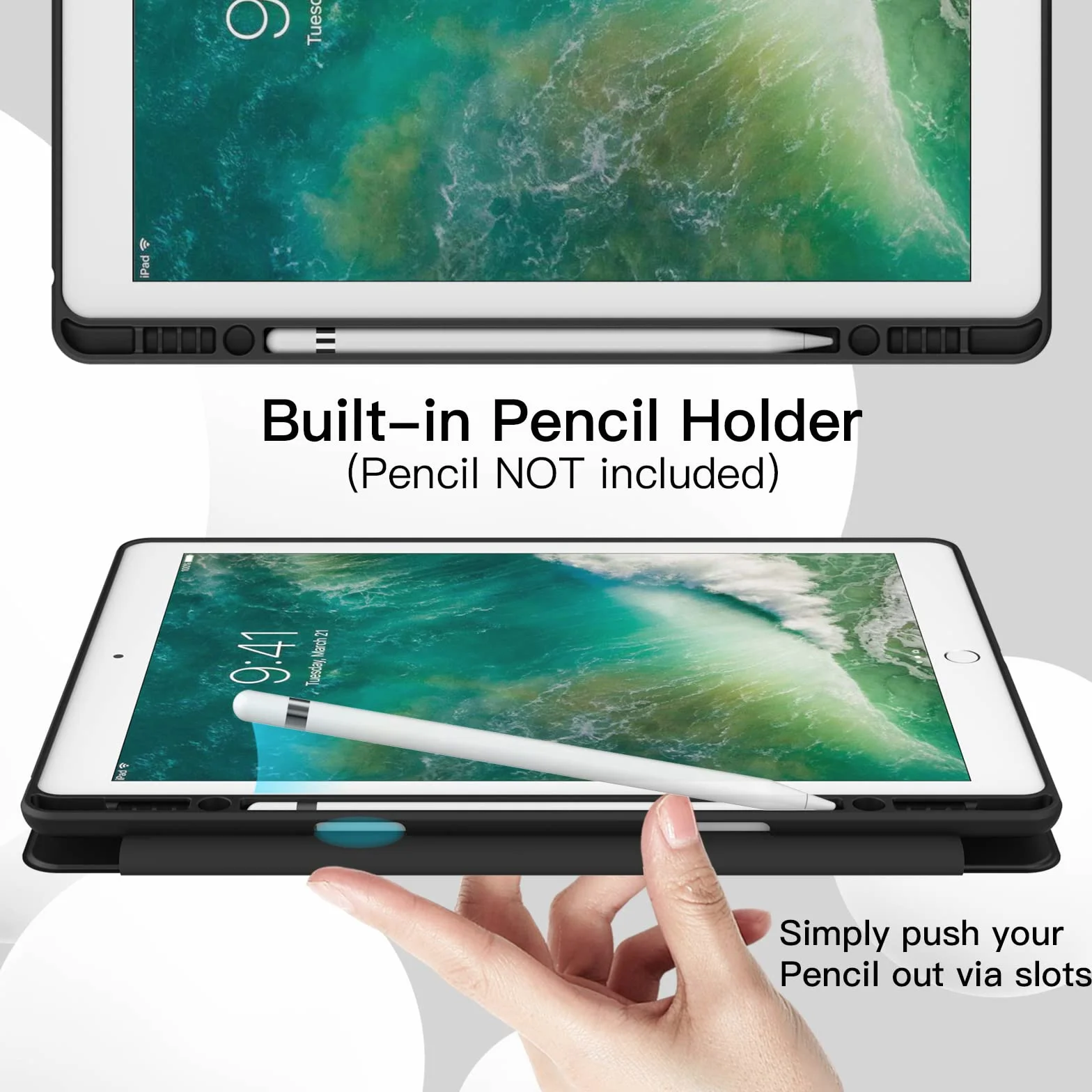 JETech Etui dla iPad Pro 12,9 Cala (Model 2015/2017, 1./2. Generacja) z Uchwytem na Długopis, Szczupły Pokrowiec na Tablet z Miękki Tył z TPU, Automatycznie Budzi/Spać (Czarny)