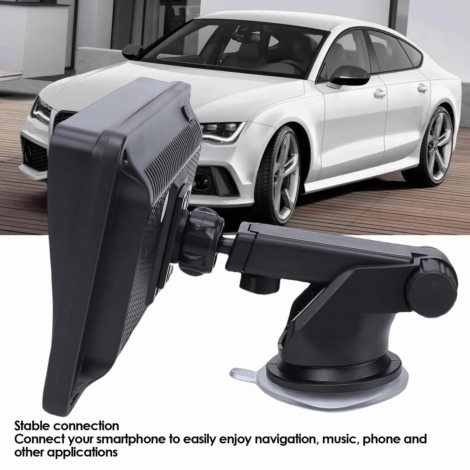 Bnineteenteam Bezprzewodowy Ekran do Odtwarzania Samochodu, Przenośny Samochodowy Zestaw Stereo ze Szkła ABS z 7-calowym Ekranem Dotykowym HD, łączem Auto Mirror Link i Radiem FM dla Wszystkich