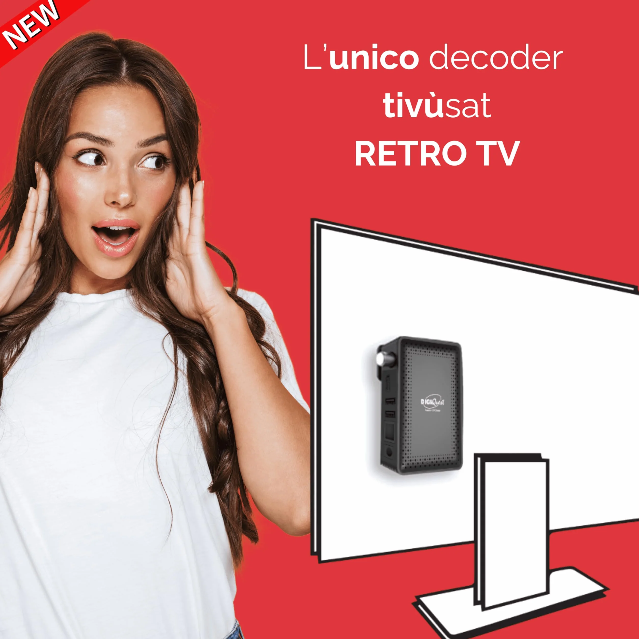 DIGIQUEST Dekoder tivùsat RetroTV MICROSAT, DVB-S2 HEVC H265 | SAMOINSTALUJĄCY | Pilot 2 w 1 | Smartcard tivùsat w zestawie | HDR10 / HLG | Aktywowana funkcja nagrywania | Merlin