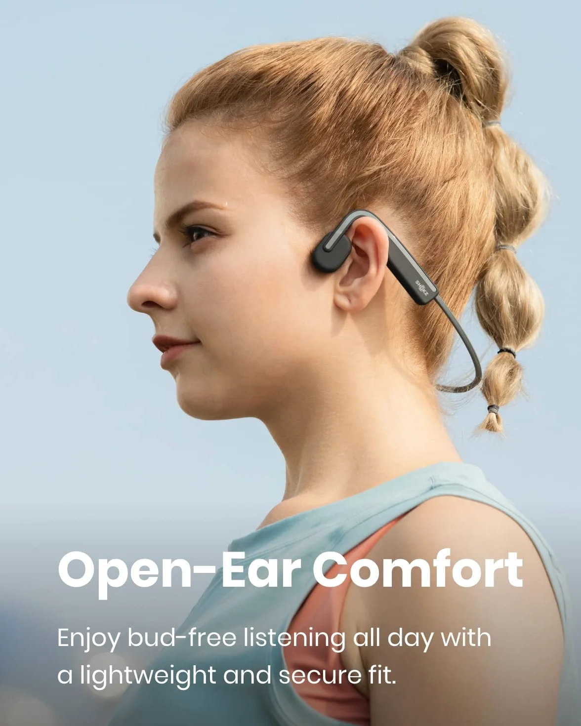 SHOKZ OpenMove Przewodnictwo Kostne, Bezprzewodowe Bluetooth 5.1, Otwarte Uszy, Czysty Dźwięk, Bateria 6h, Waga 29g, IP55, Słyszy Ruch i Otoczenie, do Biegania, Treningu i Codziennego Użytku,Szary