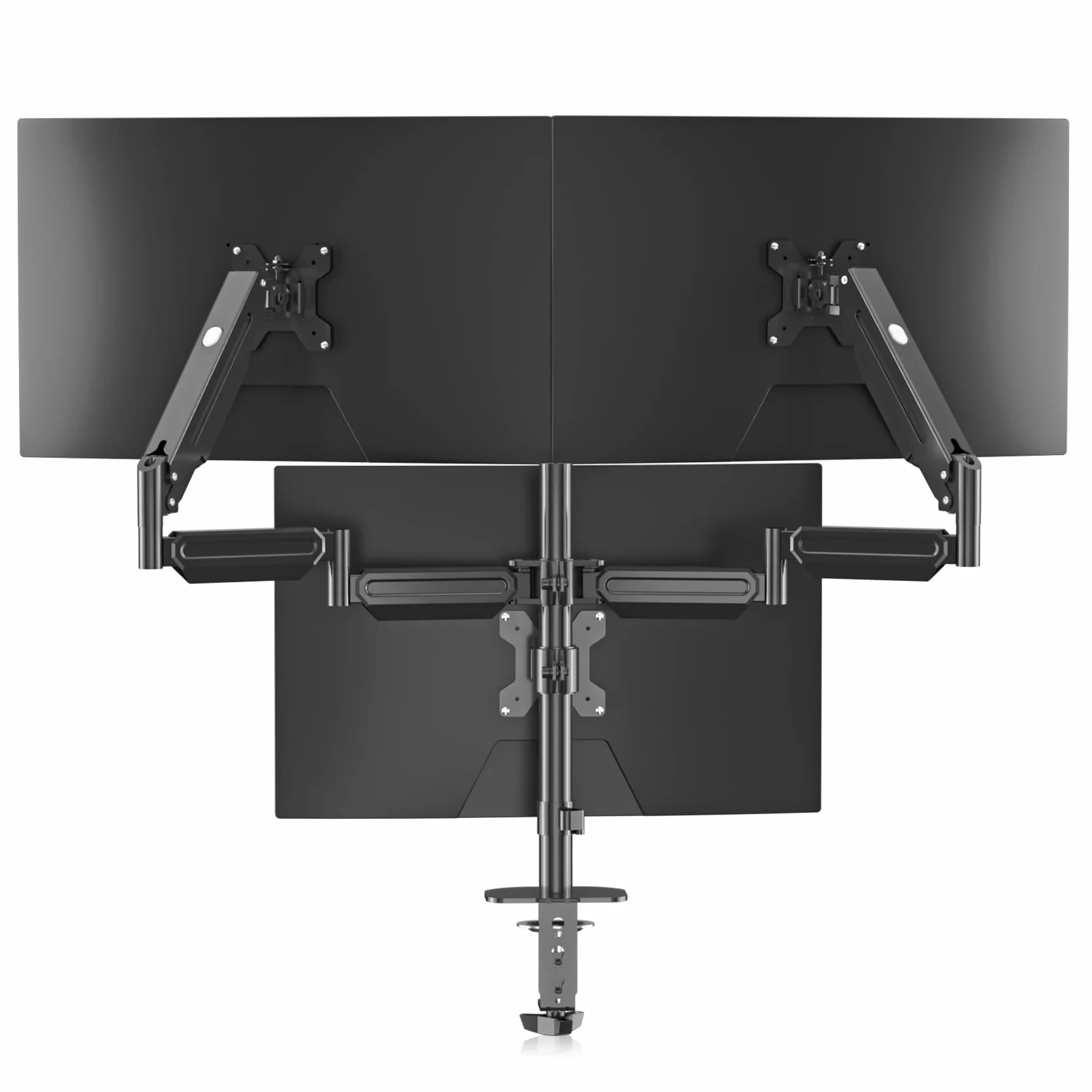 Pholiten Potrójny uchwyt na monitor do 3 monitorów, regulowane ramię do monitora z zaciskiem gazowym, uchwyt na biurko z możliwością nachylenia, obrotu i rotacji dla trzech ekranów 17-27 cali do 6 kg