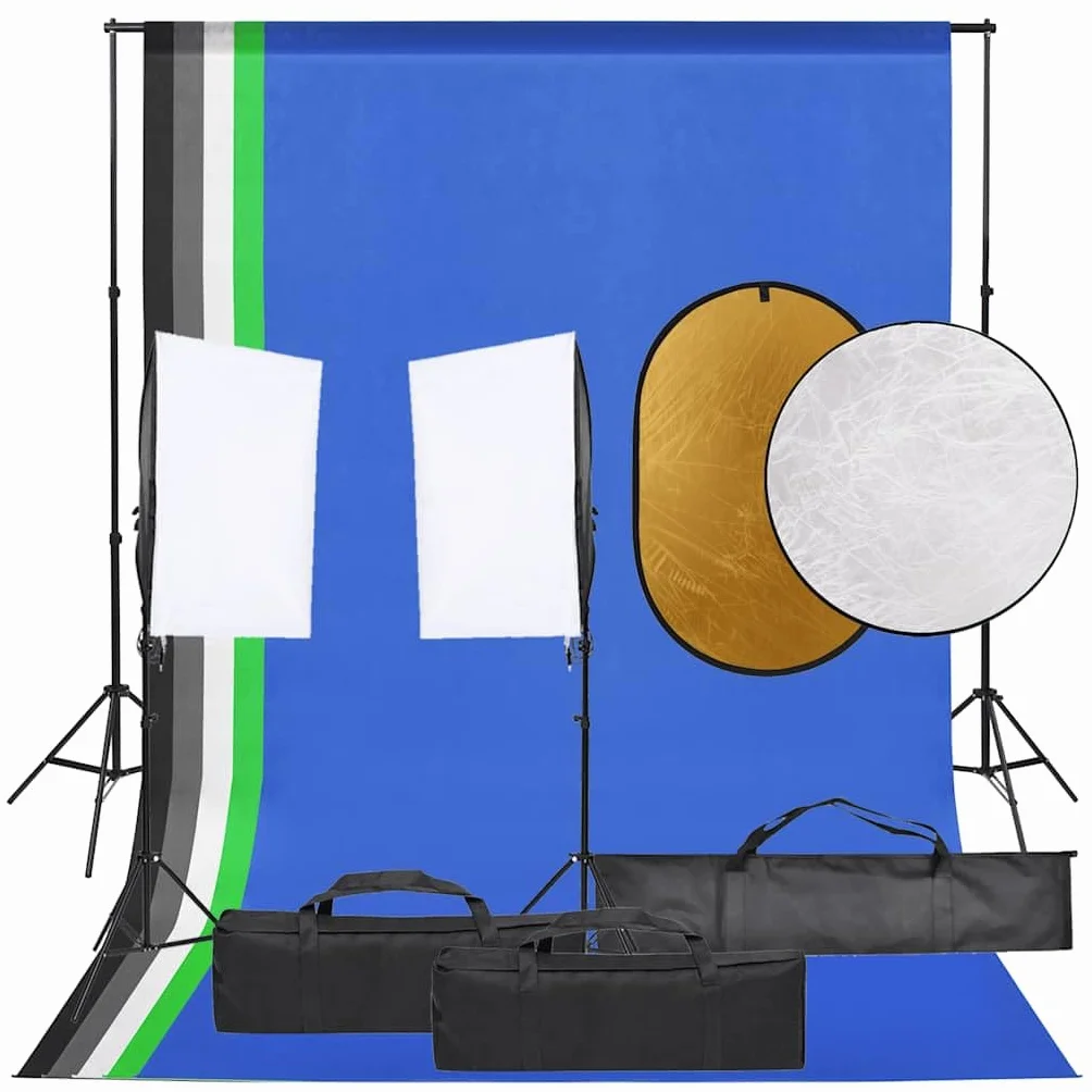 Zestaw do studia fotograficznego z oświetleniem Softbox, 5 kolorów tła, 2 statywy, 2 lampy LED do zdjęć, reflektor 5 w 1, możliwość ściemniania, do fotografii, streamingu, vlogowania