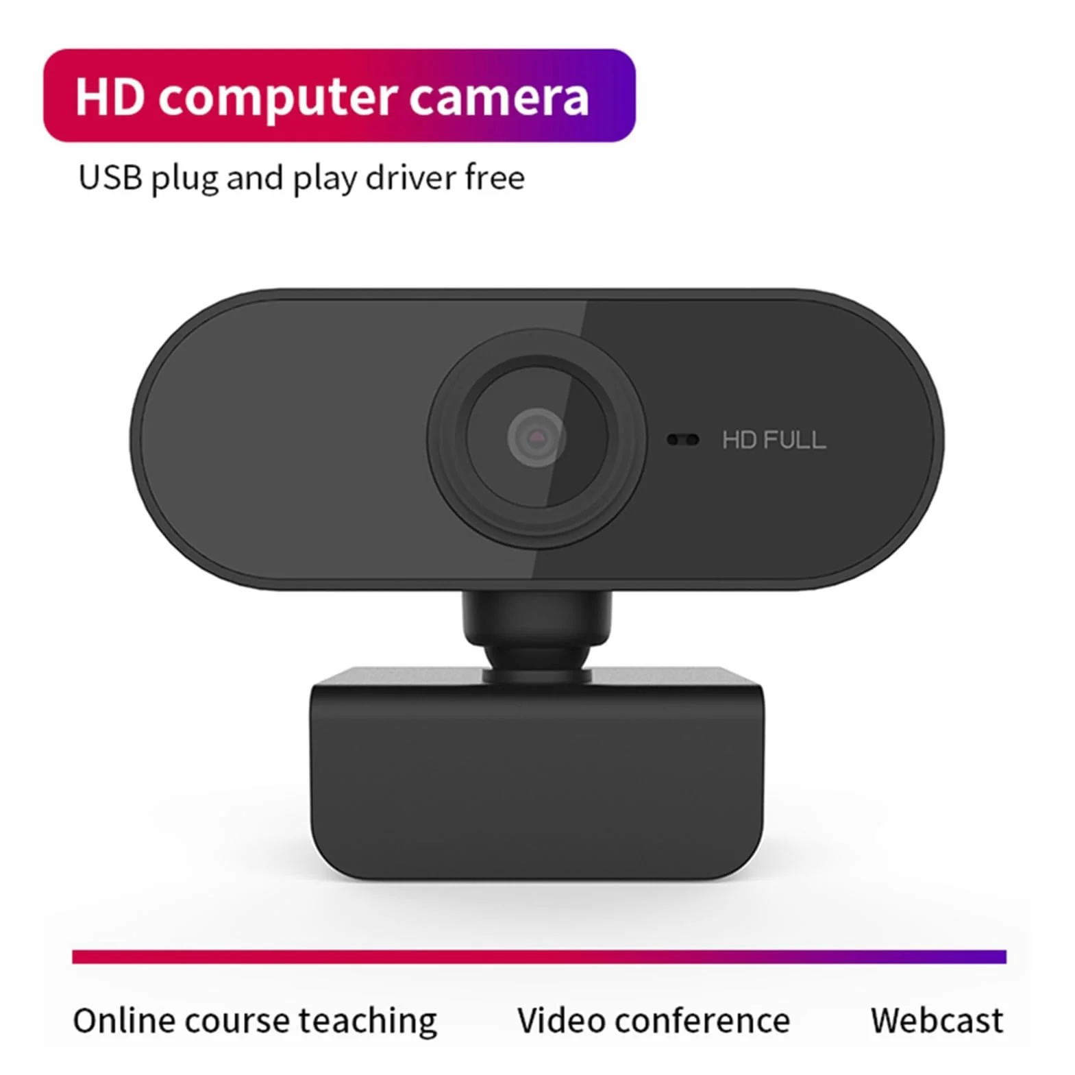 Akozon Full HD 1080P, kamera Circle do rozmów wideo i nagrywania USB, komputer PC, Mac, Laptop, Desktop, Plug & Play, 360° elastyczny obrotowy klips, 1080P z mikrofonem