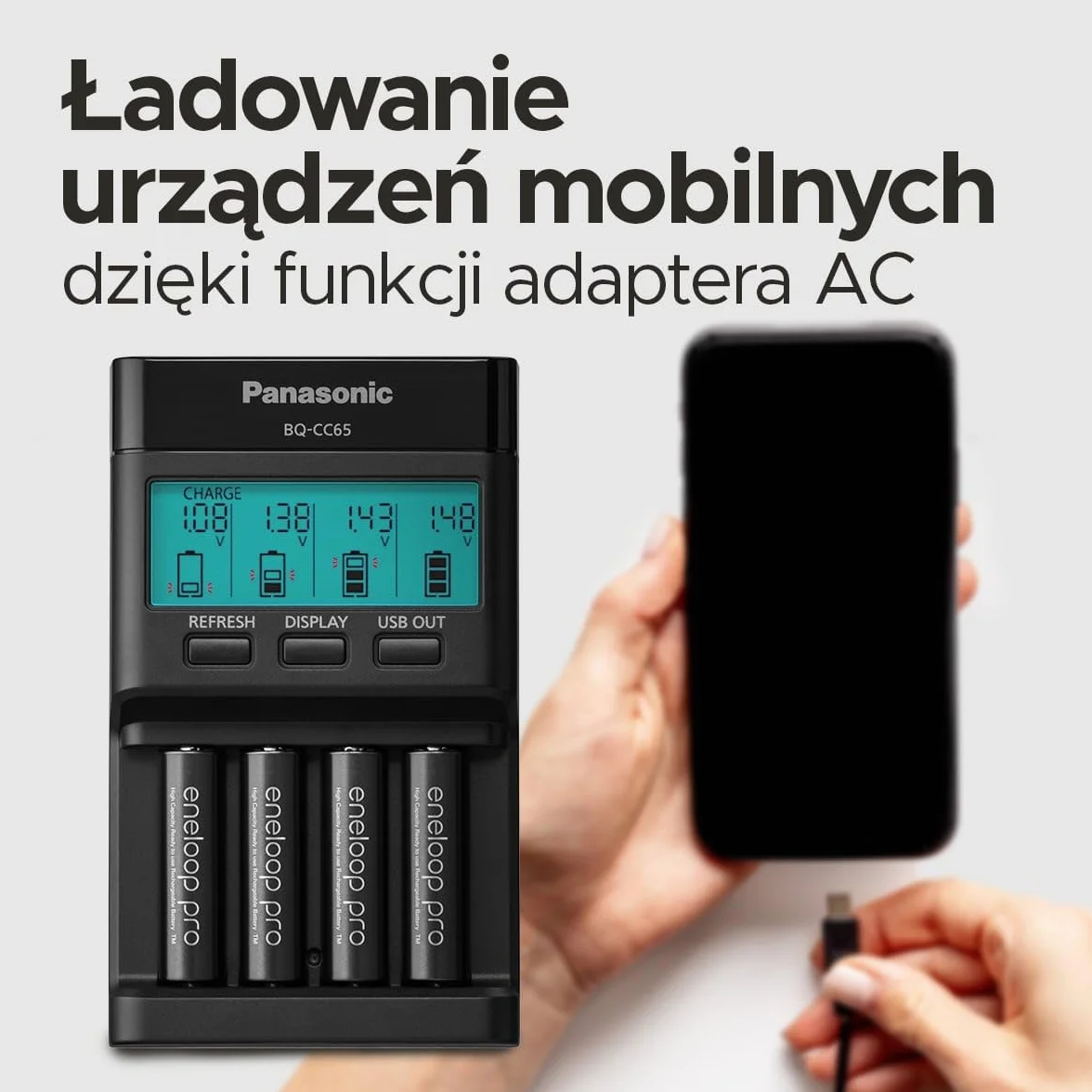 Panasonic Eneloop Pro PEPCHLCD Ładowarka Akumulatorów, Czarny, 4 x 7.5 x 13 cm