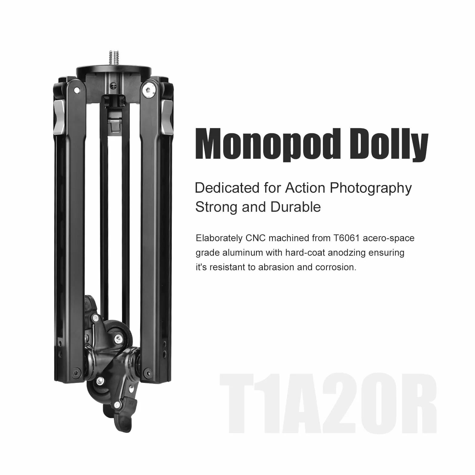 SUNWAYFOTO T1A20R Monopod Dolly, Heavy Duty Rolling Stand, 110lbs (50 kg) pojemność, gumowe koła fotograficzne, statyw z kółkami do fotografii akcji