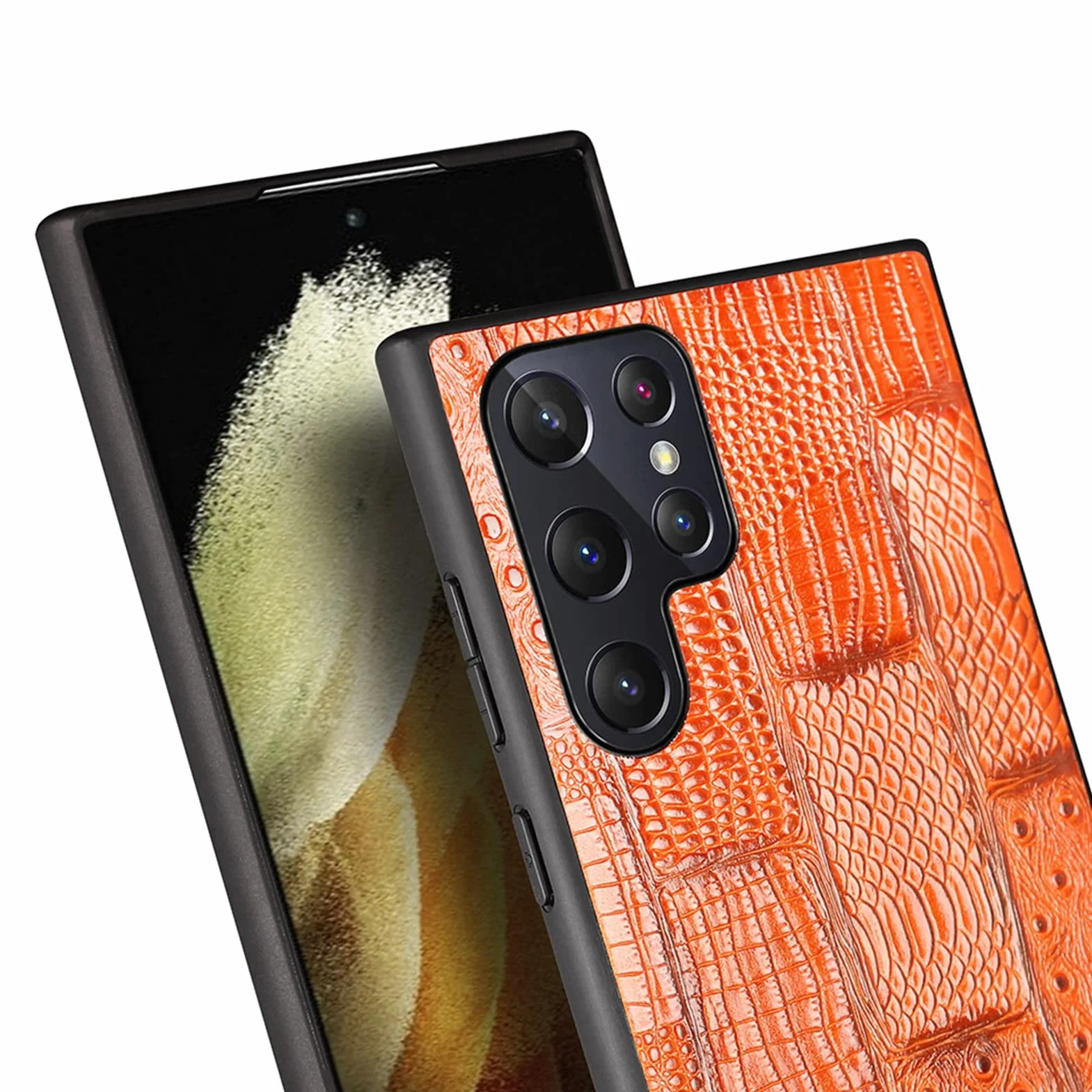 Etui do Samsung Galaxy S22/S22 Plus/S22 Ultra, elegancka, prawdziwa skóra, miękki uchwyt, tylna obudowa z miękką silikonową krawędzią, odporne na wstrząsy etui, brązowe 2, S22 Ultra 6,8"