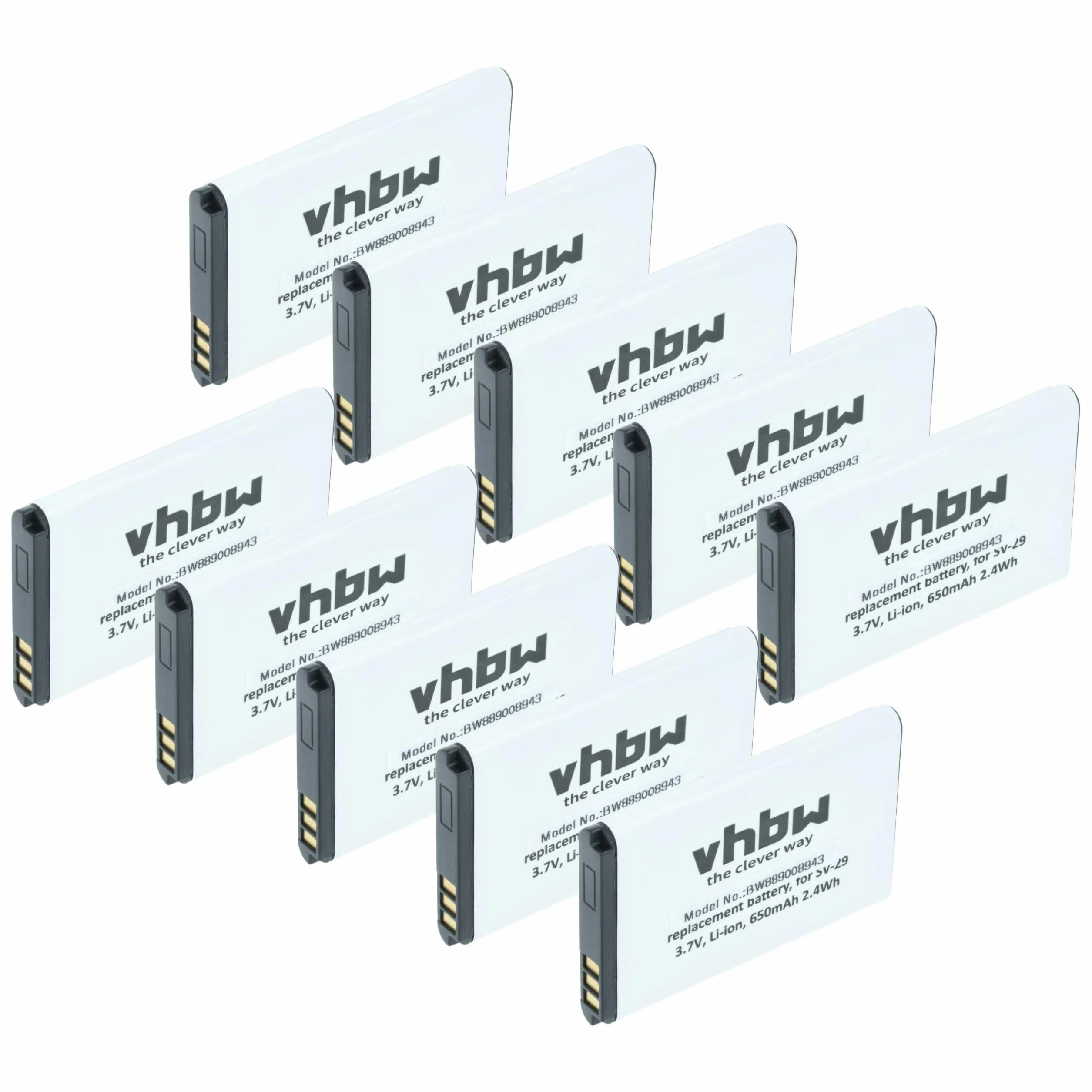 vhbw 10 x Doro DBR-800A bateria do telefonu komórkowego, smartfona (650 mAh, 3,7 V, Li-Ion)