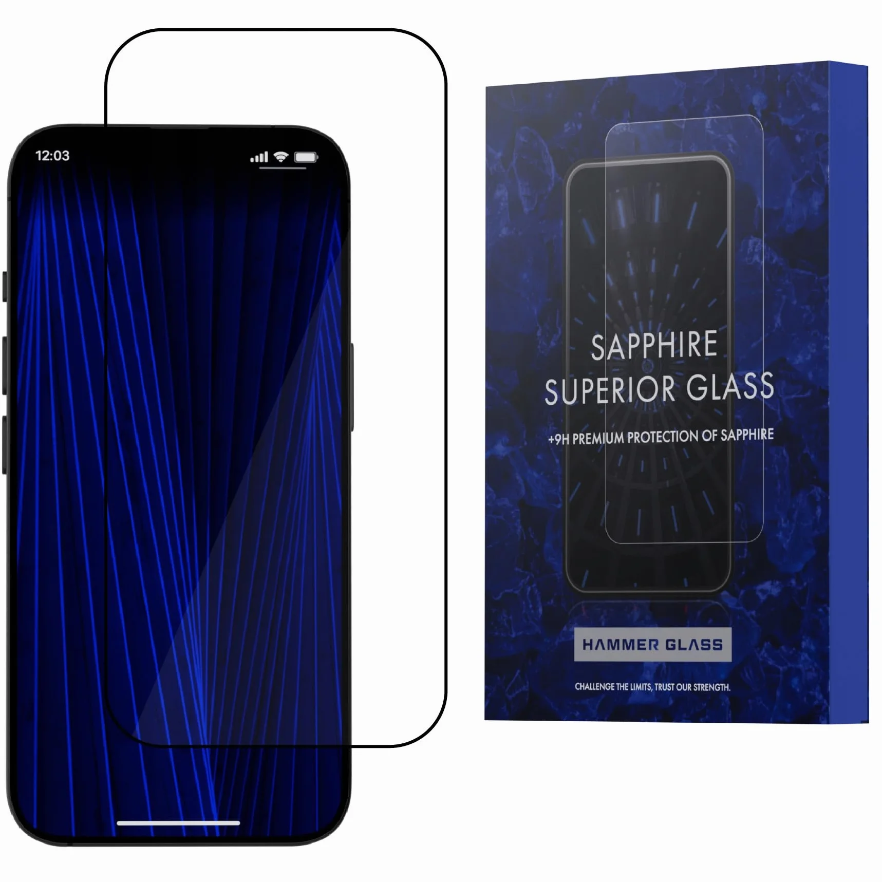 Szkło szafirowe Hammer Glass do Apple iPhone 15 Pro Max 100% szafir, twardość 9H+ maksymalna ochrona ekranu, Ultra-cienkie szkło 0,3mm z powłoką oleofobową, najmocniejsze dostępne szkło na rynku