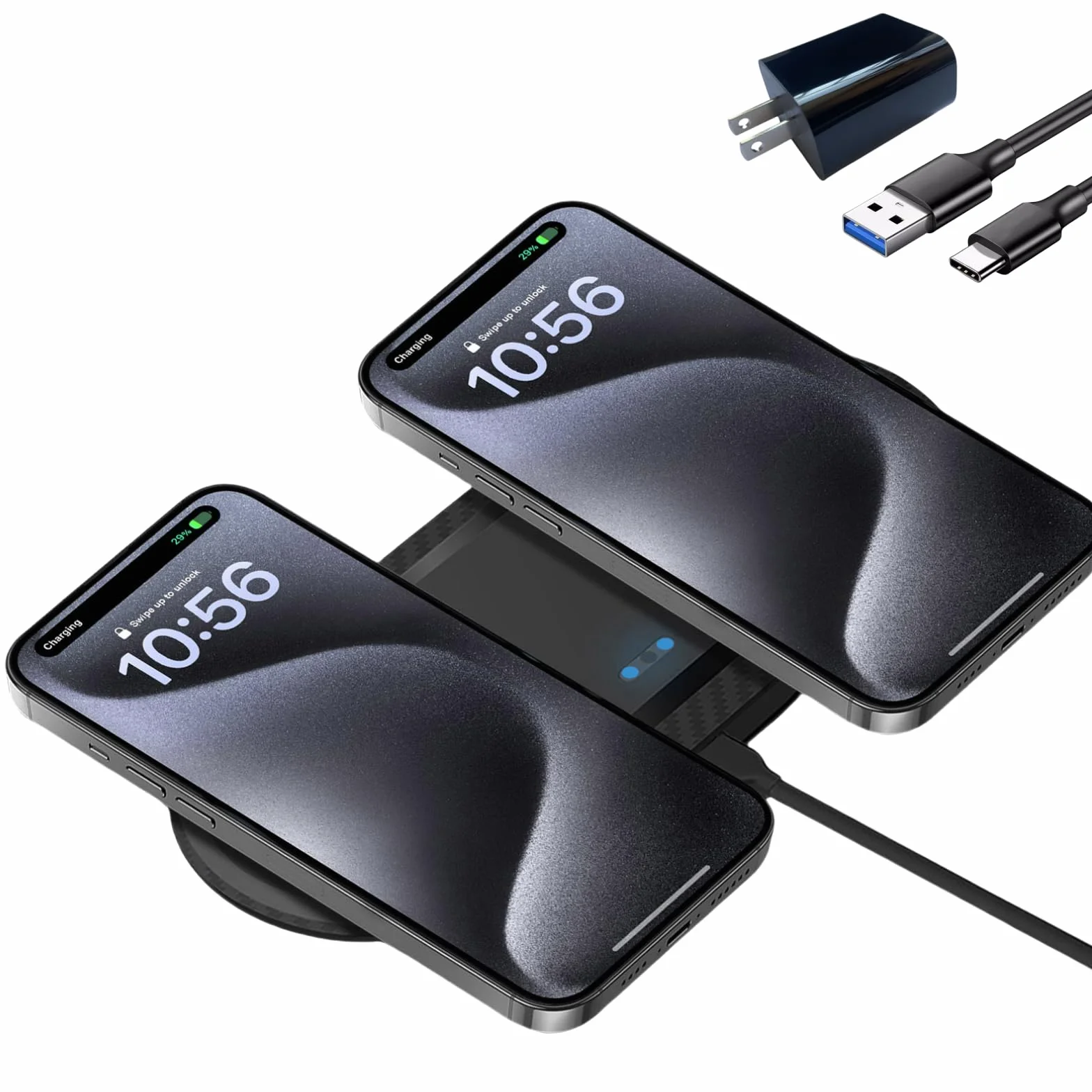 Bezprzewodowa podkładka ładująca, podwójna bezprzewodowa podkładka ładująca 30 W, kompatybilna z iPhone 15, 14, 13, 12 XR, Galaxy S24, S23, S22, S10, Google Pixel 8, 7, 6, AirPods Pro 3 2, Galaxy Buds