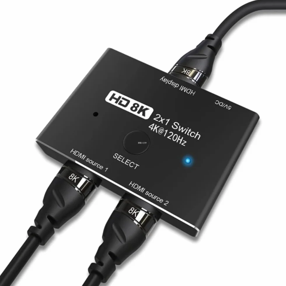 HDMI Ultra HD 8K HDMI 2.1 High Speed 48 Gb/s, przełącznik kierunkowy, tylko 2 cale, 1 wyjście 8K przy 60 Hz 4K przy 120 Hz, konwerter kompatybilny z projektorami Xbox PS5, monitorami