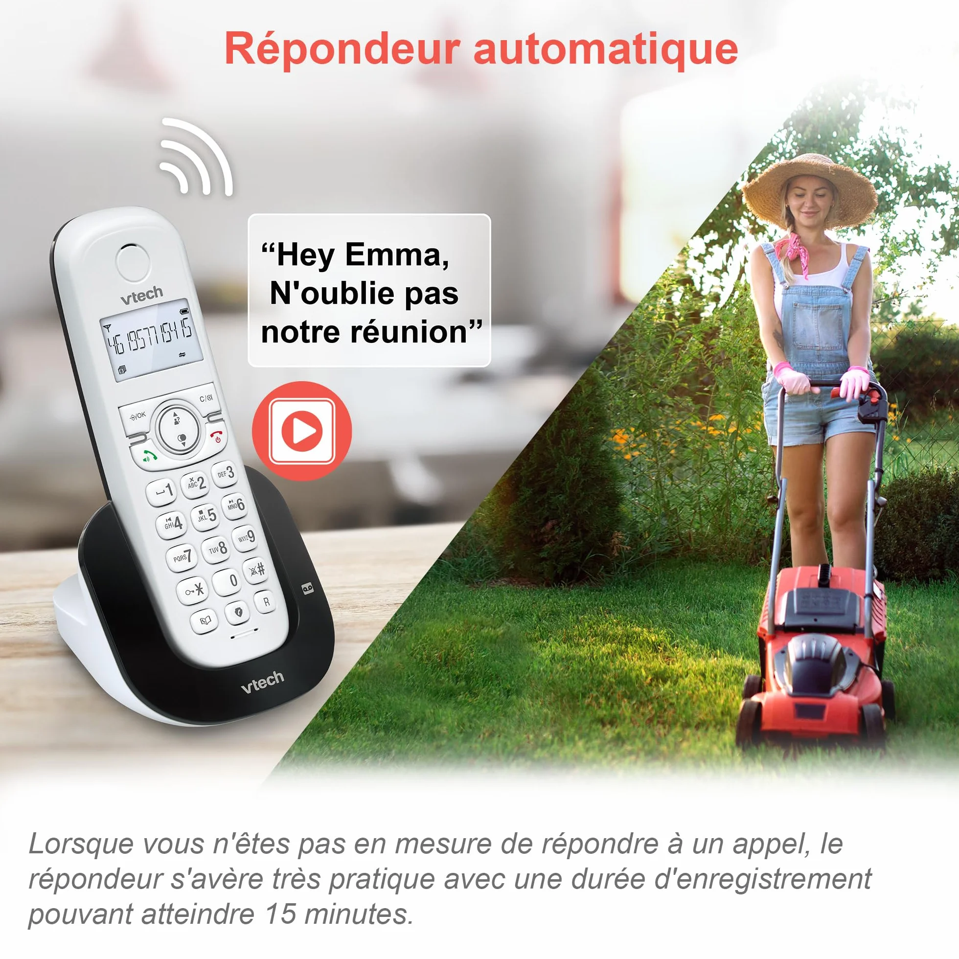 VTech CS1551 Bezprzewodowy telefon DECT z 2 słuchawkami z ładowarką, automatyczną sekretarką, blokadą połączeń, identyfikatorem dzwoniącym/połączenia oczekującego, głośnikiem, podświetlanym ekranem i