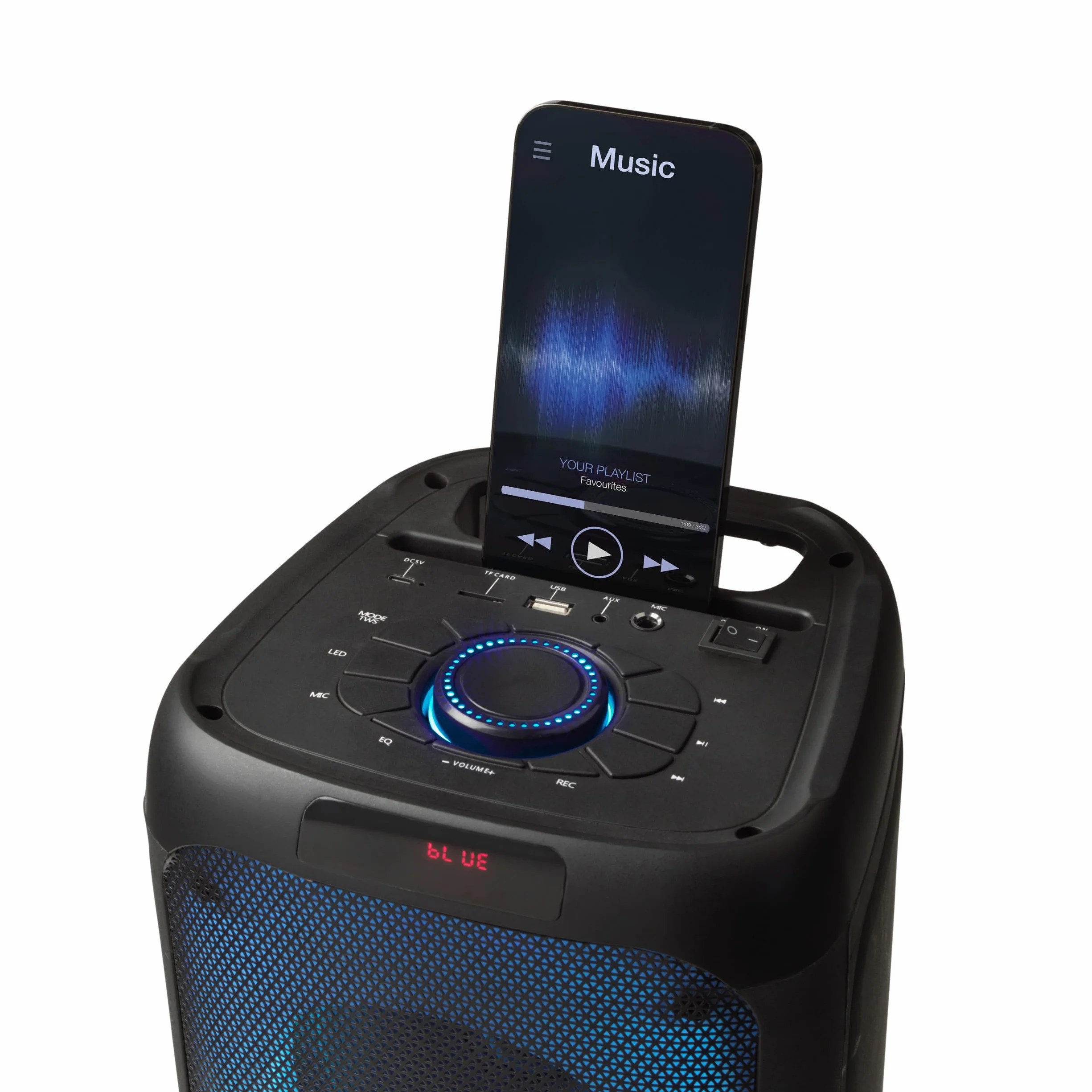 Intempo Blaze głośnik Bluetooth imprezowy 100 W PMPO z mikrofonem karaoke | 5 trybów oświetlenia LED, zasięg bezprzewodowy 25 m, akumulator 3000 mAh, do 10 godz. odtwarzania