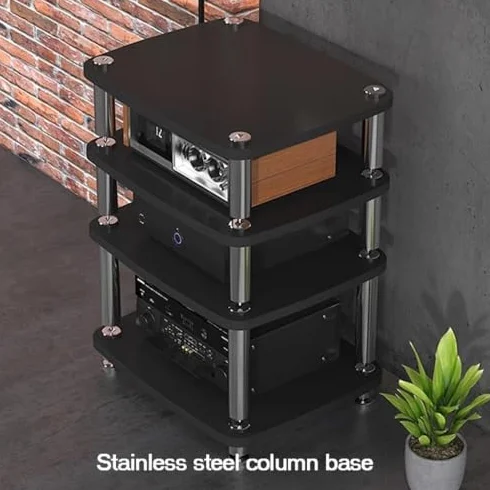 4-warstwowy stojak audio HIFI do urządzeń strumieniowych - stylowy stojak na kino domowe z nóżkami amortyzującymi do komponentów AV (rozmiar: 60 x 48 x 38 cm, kolor: D)