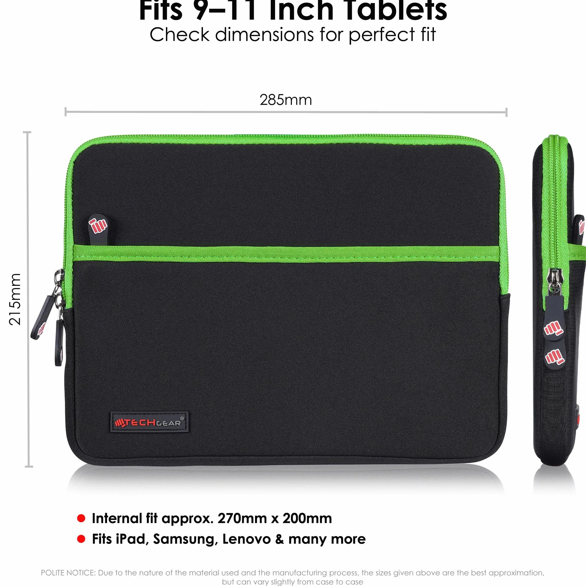 TECHGEAR Uniwersalne neoprenowe wyściełane etui na tablety 9-11 cali: iPad Pro/Air 27.9 cm, iPad A16 27.7 cm, iPad 25.9 cm, Samsung Tab A11 Plus A9+ S10 Lite S9 FE, Lenovo Tab M10 - odporne na