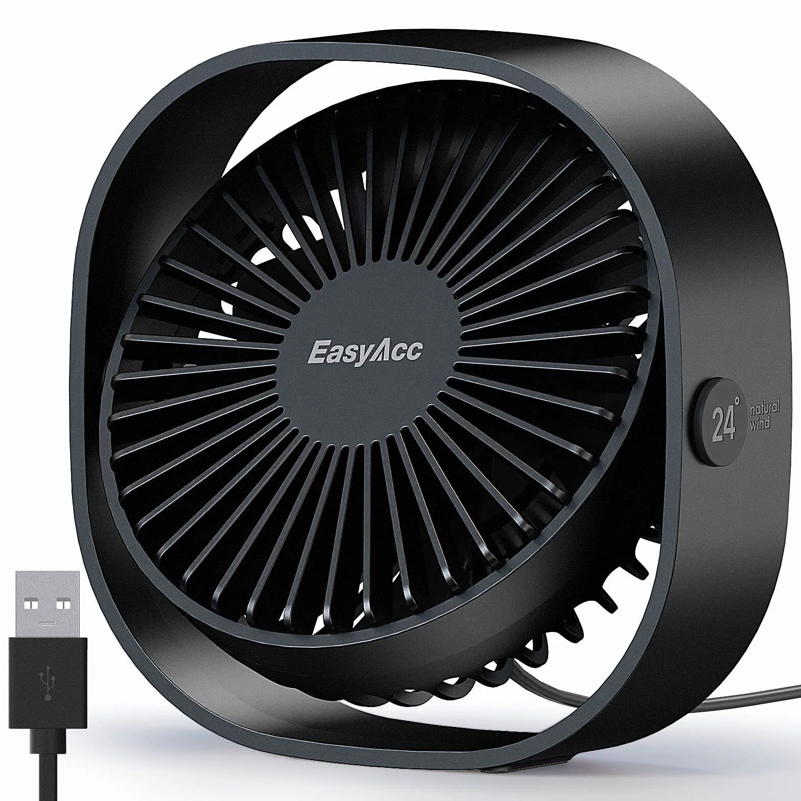 EasyAcc Mały wentylator biurkowy USB 3 prędkości głowica obrotowa 360°