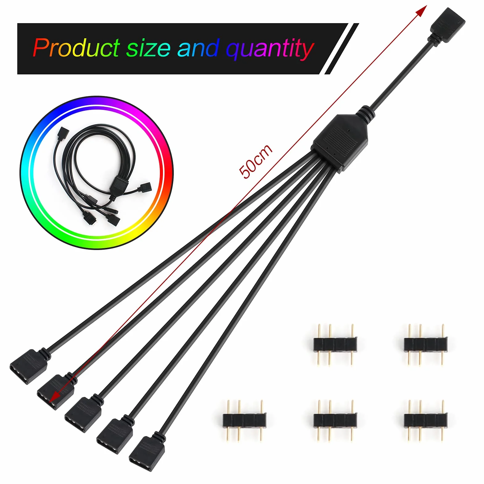 2 szt. rozdzielacz wentylatora RGB adapter 5 V, 1:5 przedłużacz do wentylatora chłodnicy z wtyczkami do obudowy komputera CPU