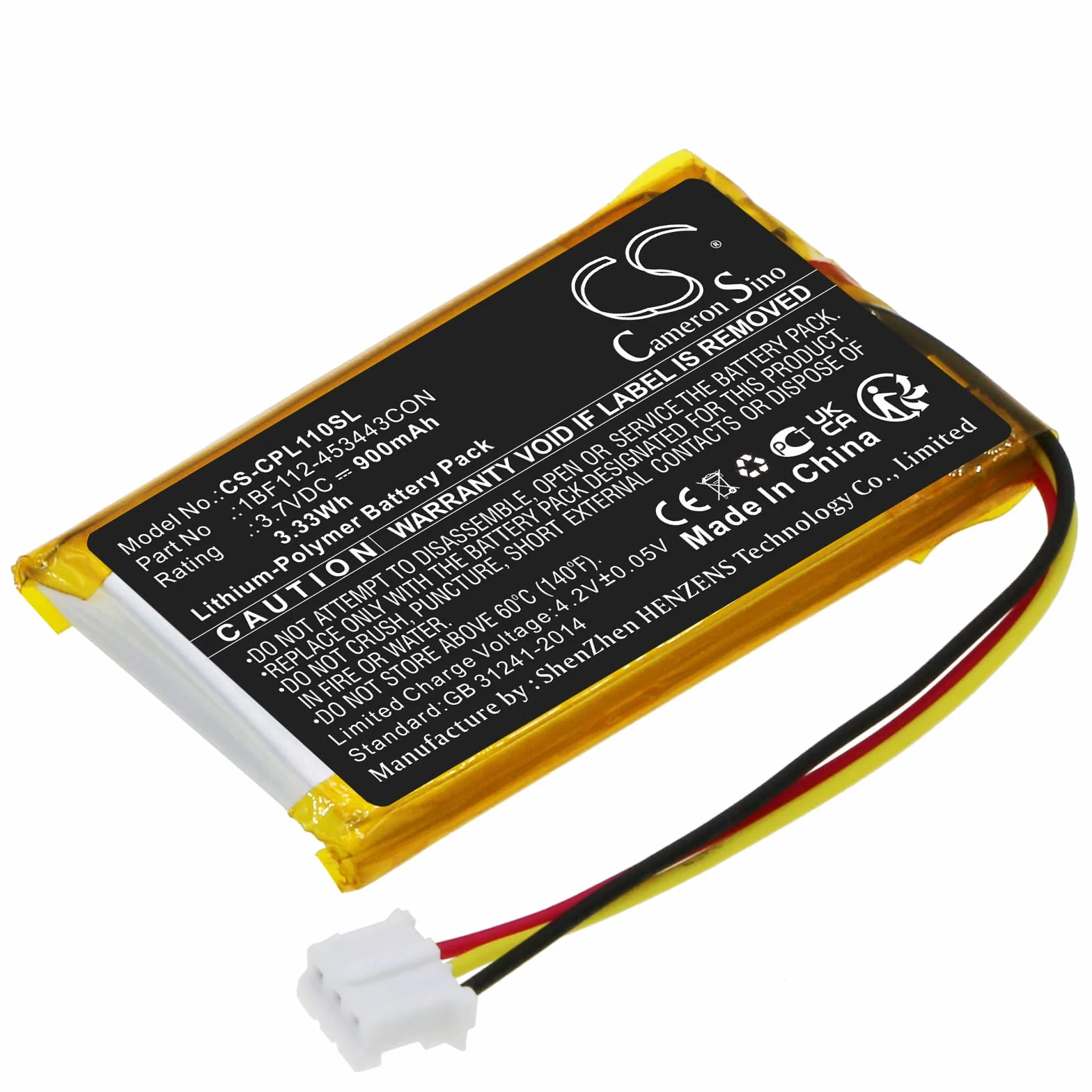 Cameron Sino Battery for CalAmp LMU-1100, LMU-1200, LMU-2600, LMU-2630, LMU-2700, LMU-4200, LMU-4500, LMU-500 PN:CalAmp 1BF12-45344 3 CON 900 mAh / 3,33 Wh
