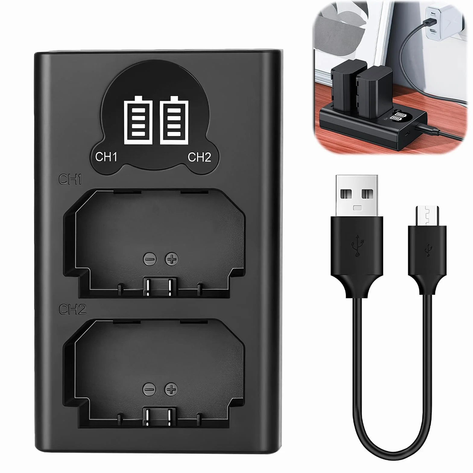 Ładowarka NP-FZ100 z podwójnym gniazdem i wyświetlaczem LCD, ładowarka Micro USB i Type-C do Sony FX30