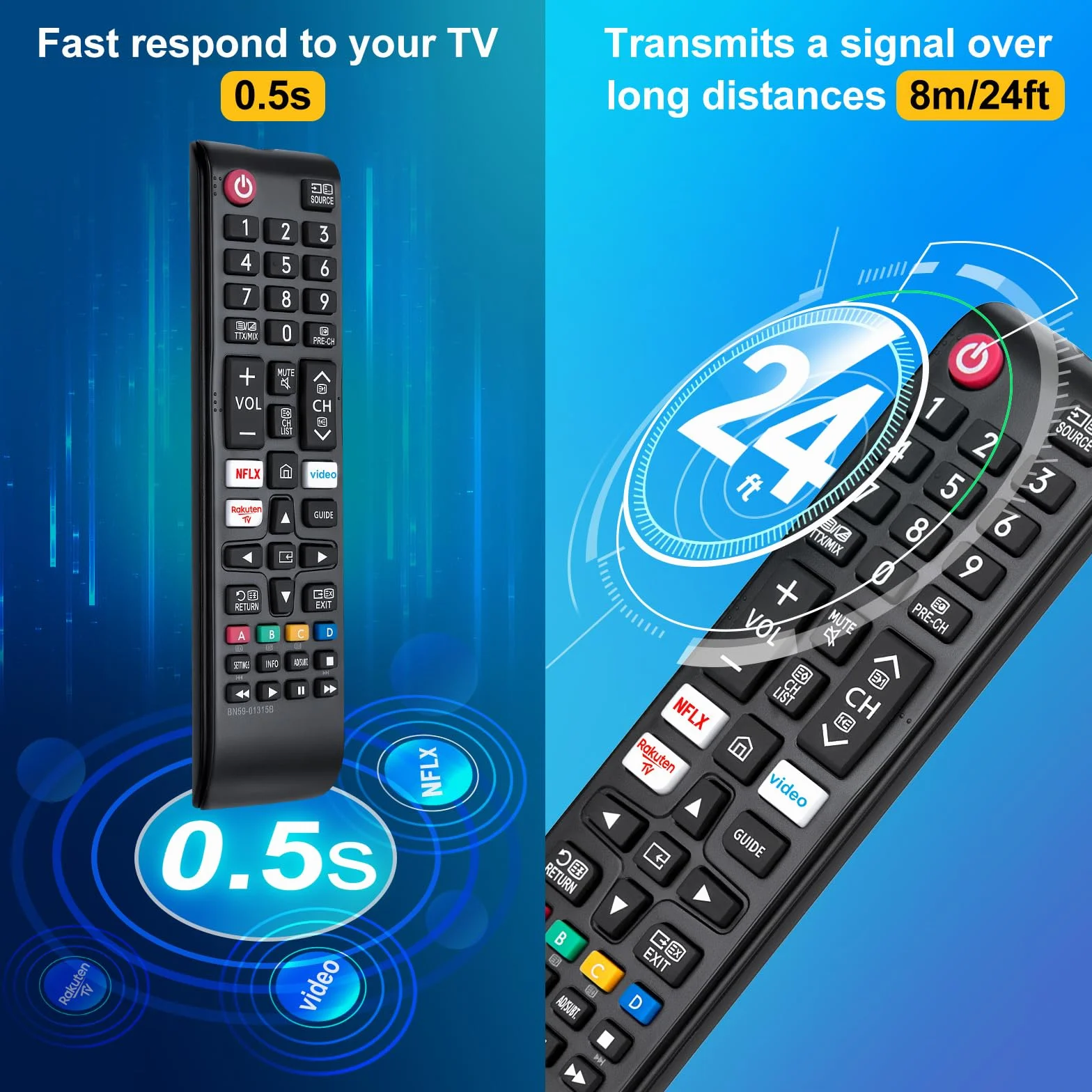Pilot Smart BN59-01315B do telewizorów Samsung 4K UHD HDR Crystal QLED, do telewizorów Samsung UE Quantum z NFLX/Rakuten/Prime Video