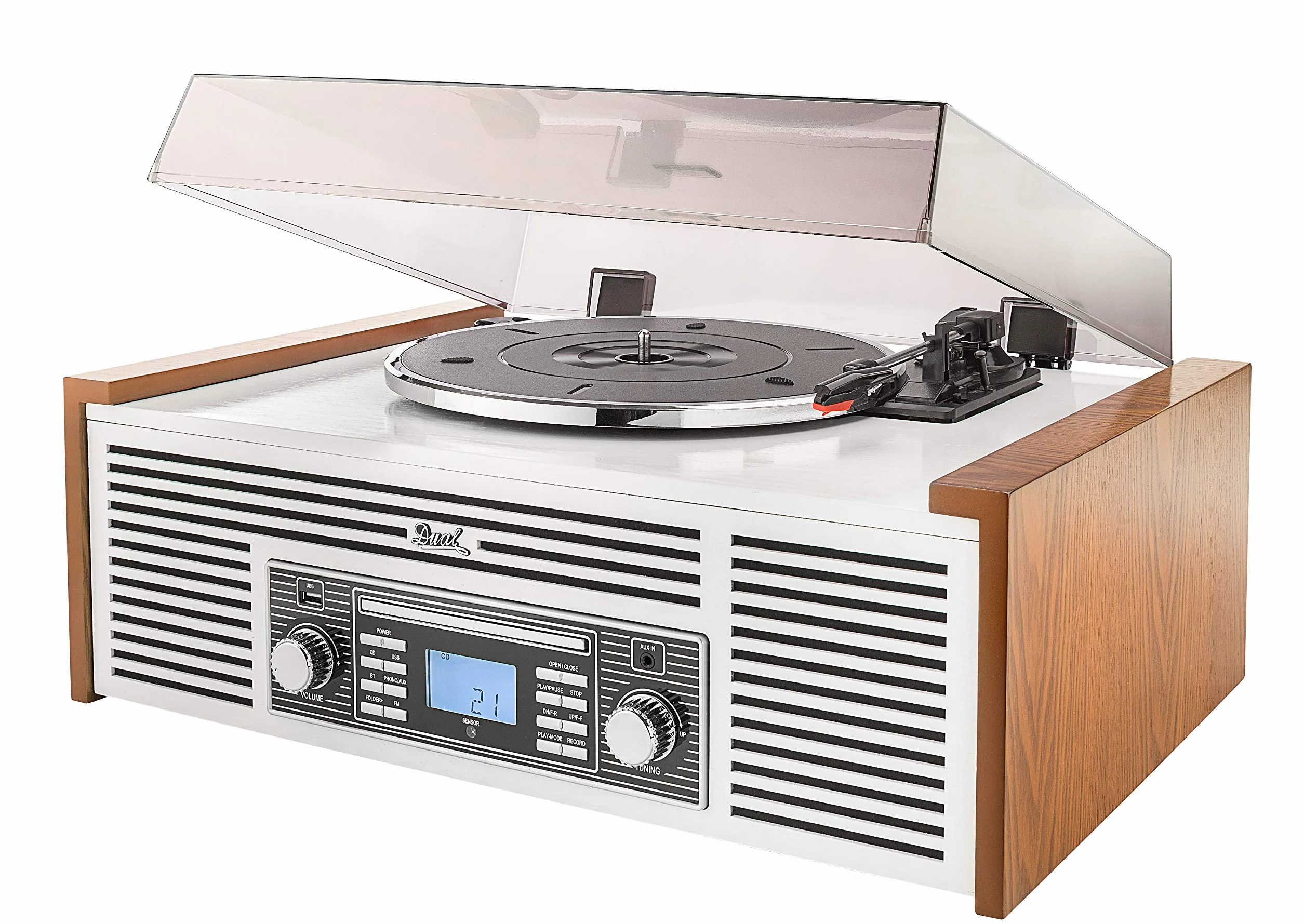 Dual NR 7 Stereo-Nostalgia zestaw muzyczny z gramofonem (tuner FM, CD-RW, MP3, USB, Bluetooth, Aux-In) brązowy