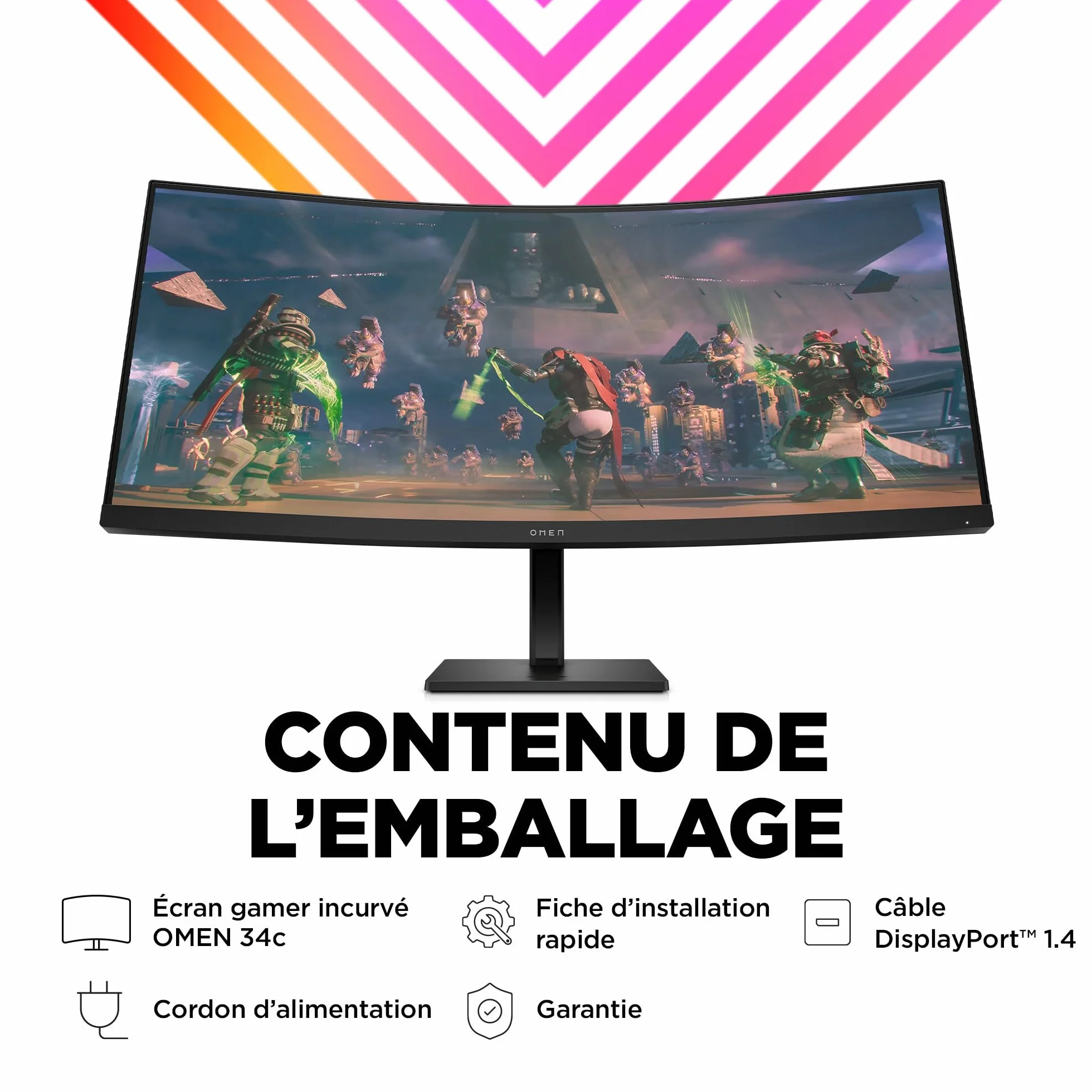 HP OMEN 34c Zakrzywiony ekran gamingowy 34" 165 Hz 1ms WQHD (3840 x 1440 pikseli, 21:9, antyrefleksyjny, regulowana wysokość, HDR, AMD Freesync Premium, wbudowane głośniki)
