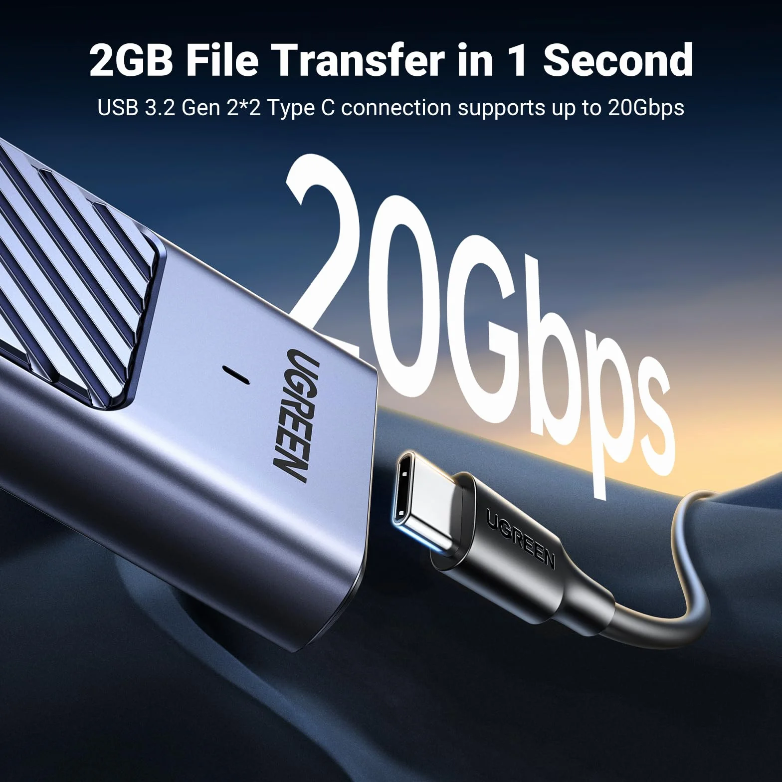 UGREEN 20Gbps NVME SATA SSD Obudowa M.2 SSD z podkładką chłodzącą dla NVMe SSD i SATA z M-Key/ M+B Key w 2280/2242/2230/2260, kompatybilna z Macbook, HP 14pro, iPhone, PS5