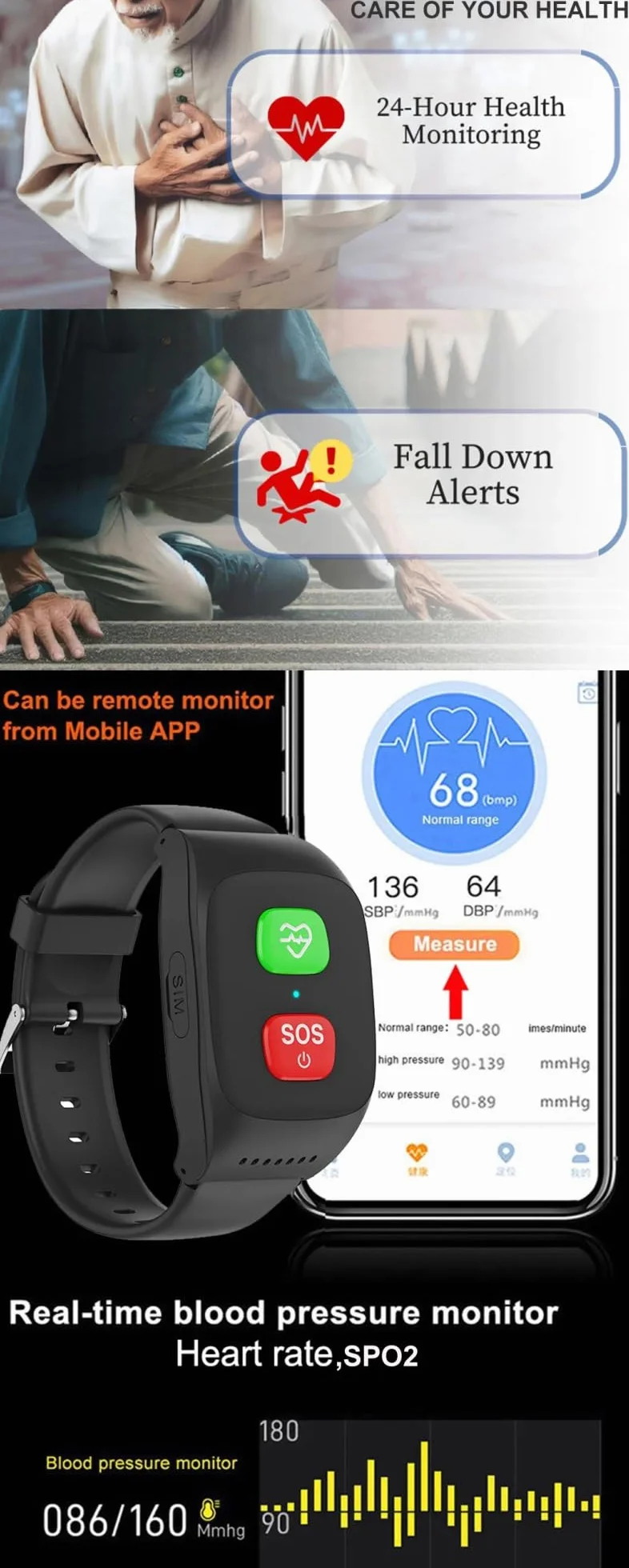 Inteligentny Zegarek Z Alarmem Dla Osób Starszych Fitness Tracker Z Przyciskiem Alarmowym SOS Wykrywanie Upadków I Śledzenie Lokalizacji GPS Wodoodporny 4G Połączenia Głosowe