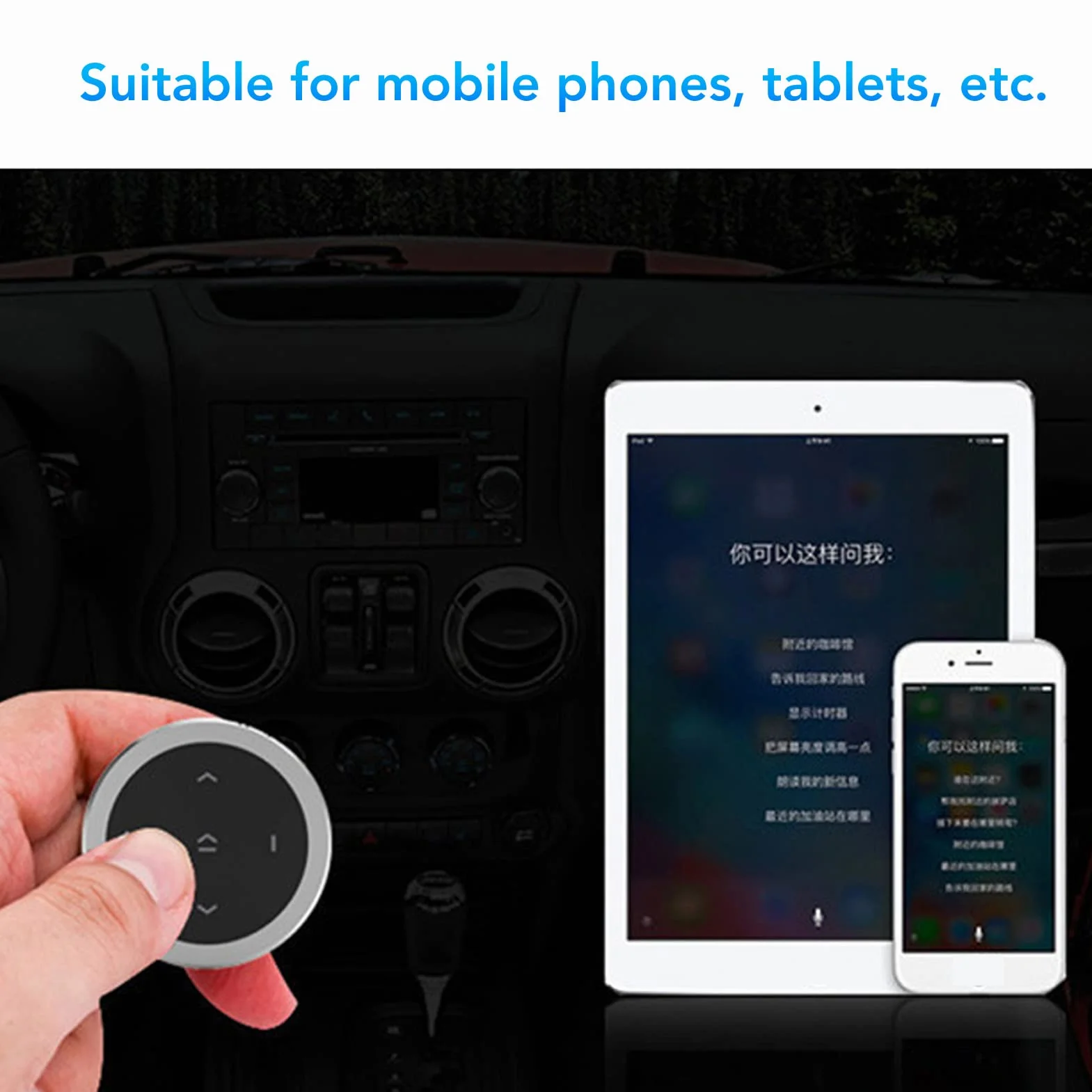 Bezprzewodowy Pilot Bluetooth do Kierownicy Samochodu, Kompatybilny z iPhone i Android