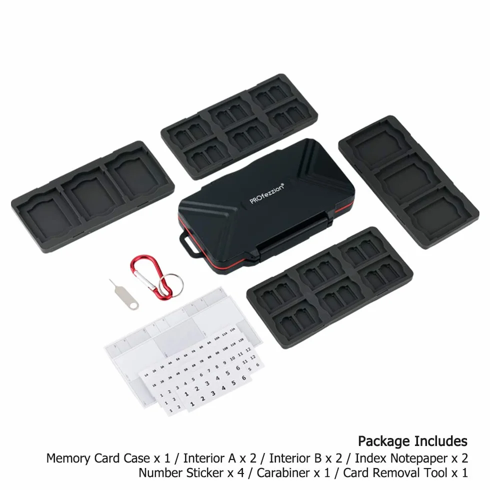 PROfezzion 48 Przegródek na Karty SD, Etui na Karty Pamięci, Odporny na Wstrząsy Organizer do SDXC SDHC Micro SD/CF XQD Nano Sim Huawei Nano Memory TF CompactFlash