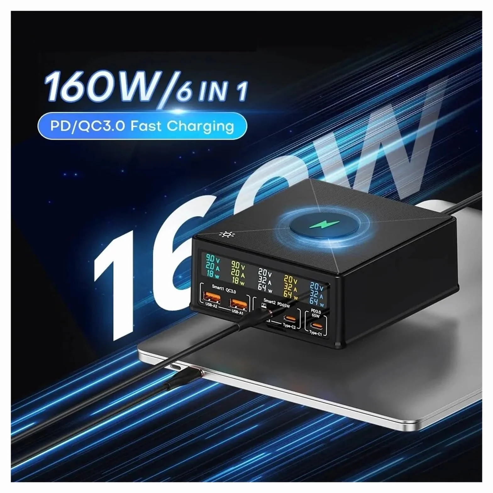 Stacja Ładująca USB 160 W Bezprzewodowe Ładowanie 100 65 Ładowarka PD PPS GaN Szybka MożLiwość Szybkiego łAdowania