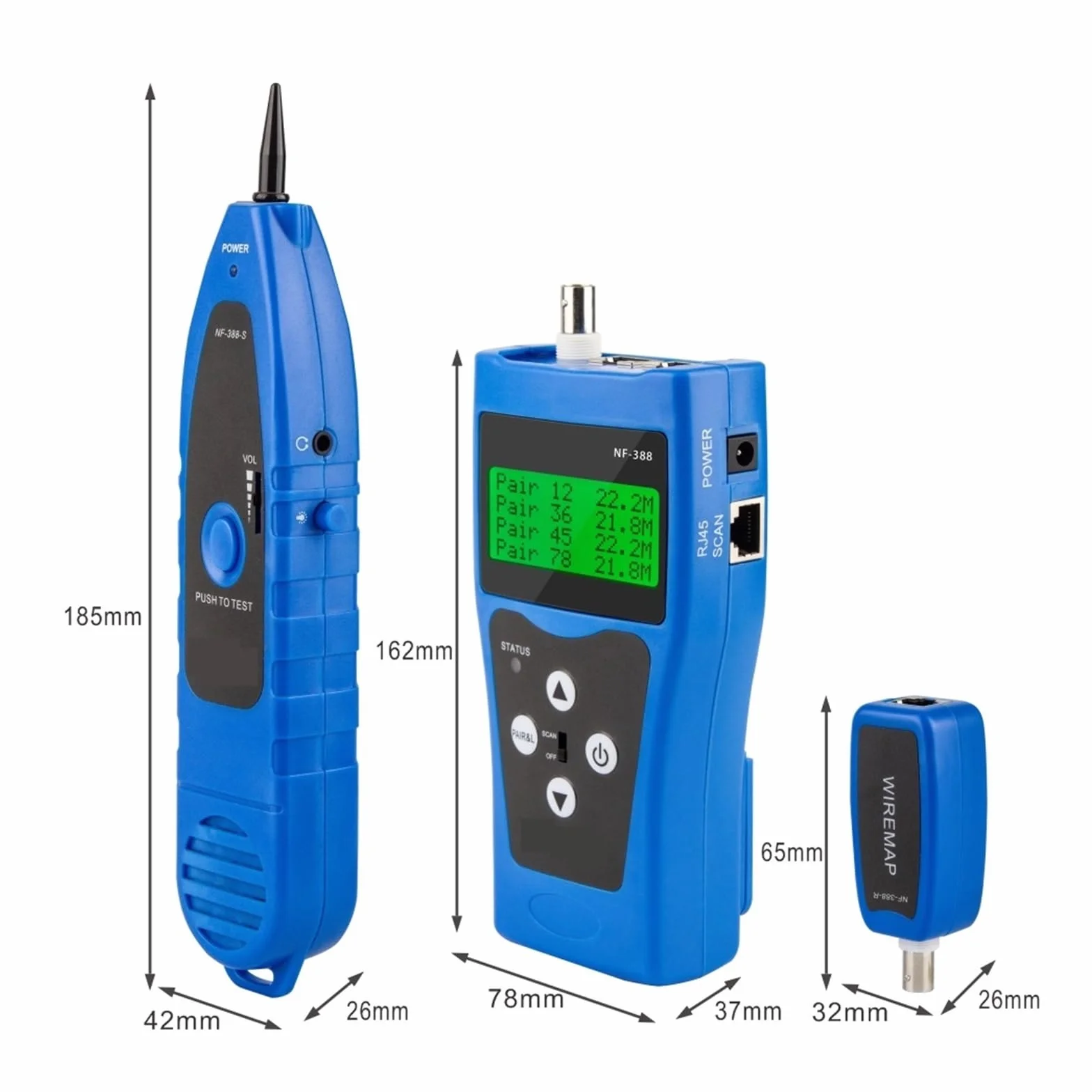 NF-388 Uniwersalny Tester Kabli Telefonicznych Sieci LAN 8 Zdalnych Gniazd Testowych Hunt 5E 6E Lokalizator Przewodów Zmierz Długość Kabla Lekki I PrzenośNy