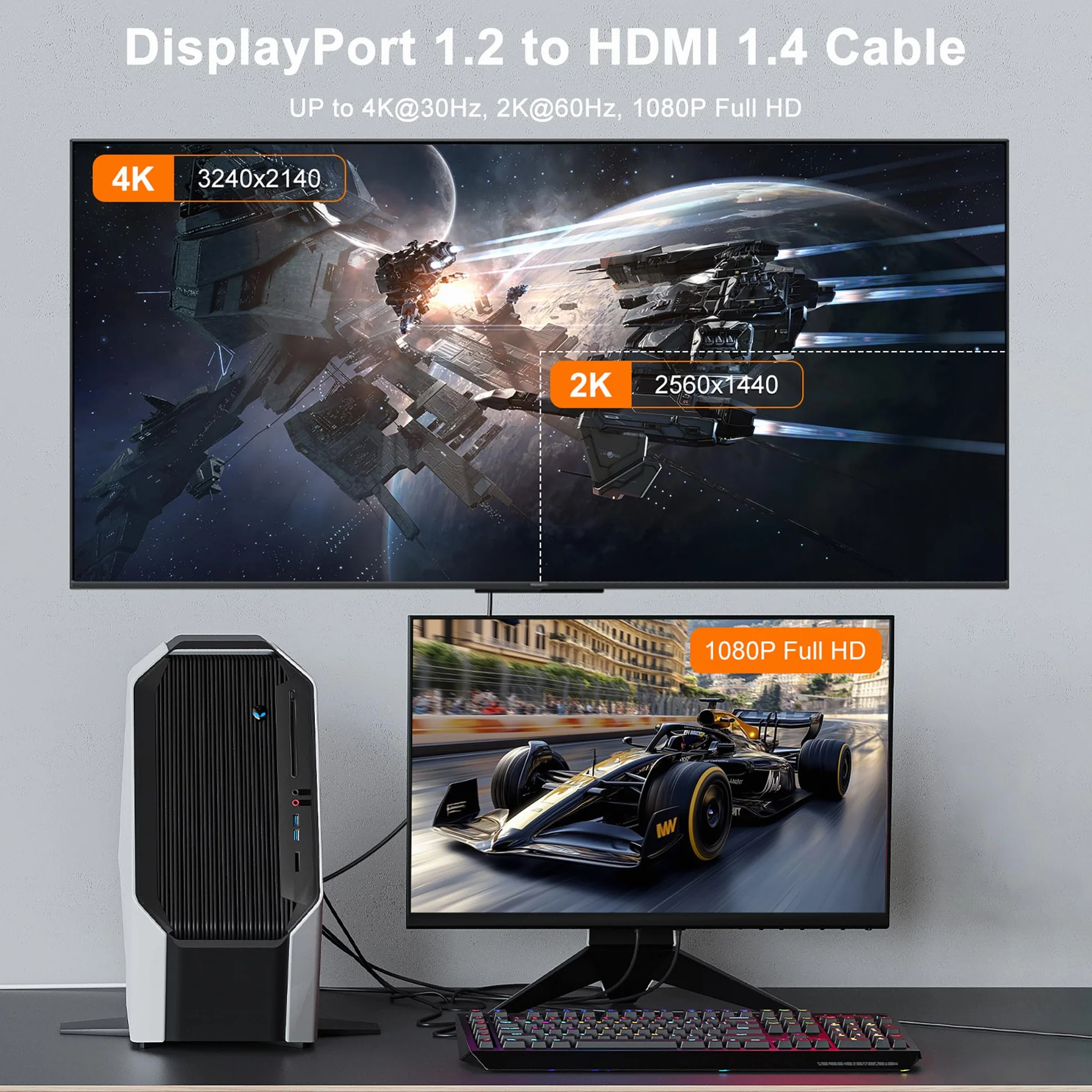 Pozłacany kabel 4K DisplayPort na HDMI, 3 sztuki, 4K przy 30 Hz, 2K przy 60 Hz, 1080P Full HD, jednokierunkowy kabel DP 1.2 do HDMI 1.4, kompatybilny z NVIDIA, AMD, HP, monitorem, komputerem