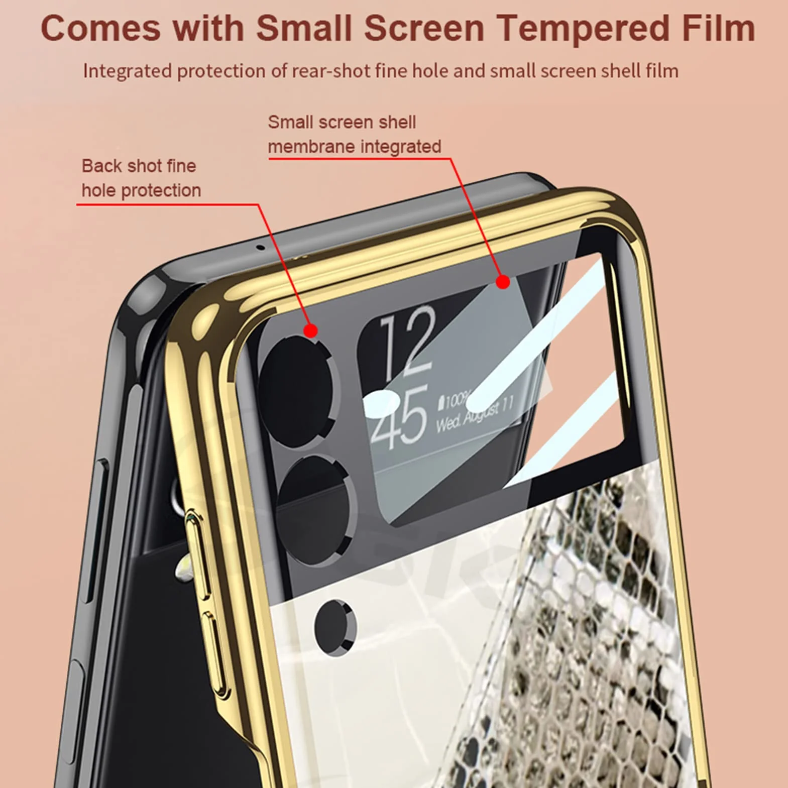 Etui do Samsung Galaxy Z Flip 3 5G z ochroną ekranu aparatu, ultracienkie szkło hartowane obudowa ochronna na telefon moda galwanizowana PC tylna obudowa do Galaxy Z Flip 3, F