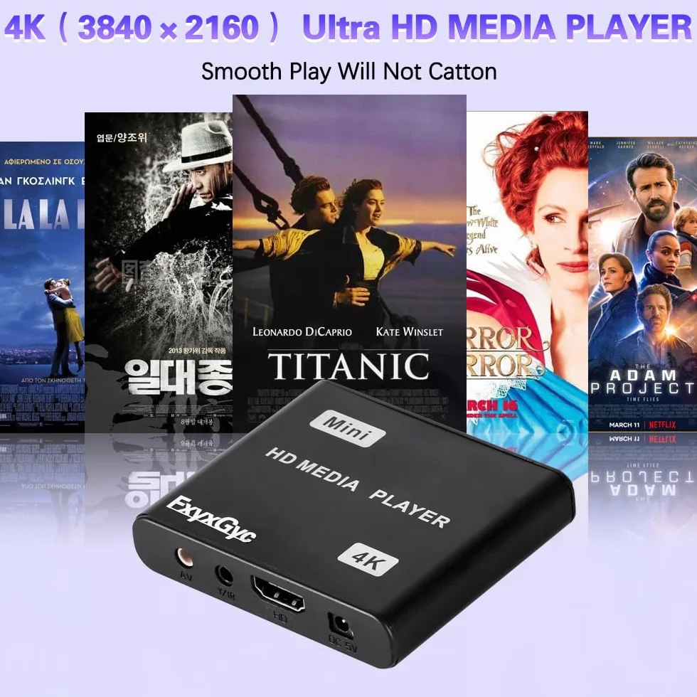 Odtwarzacz multimedialny HDMI, cyfrowy odtwarzacz multimedialny 4K Ultra HD, obsługuje dysk USB, kartę SD, wyjście 4K przy 30 Hz, dekodowanie H.265/H.264/AVC MP4/MKV/MP3/TS/Rmvb/Mov/JPG do odtwarzania