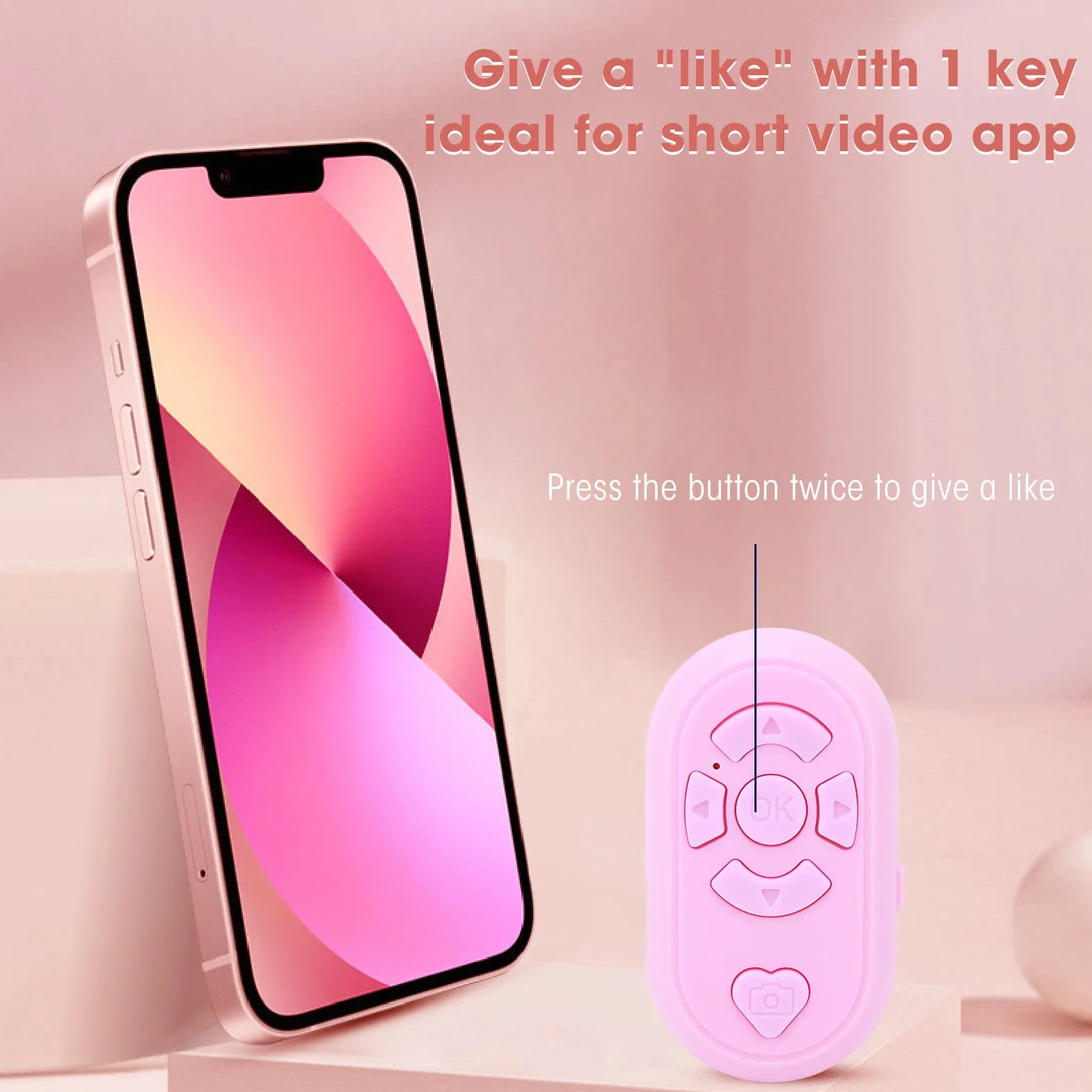 Pilot Zdalnego Sterowania Bluetooth, Aplikacja Bezprzewodowa 32,8 Stopy Przewracanie Stron, BT4.0 Zestaw Głośnomówiący Typu C Ładowanie Zdalna Migawka Aparatu do (Różowy)