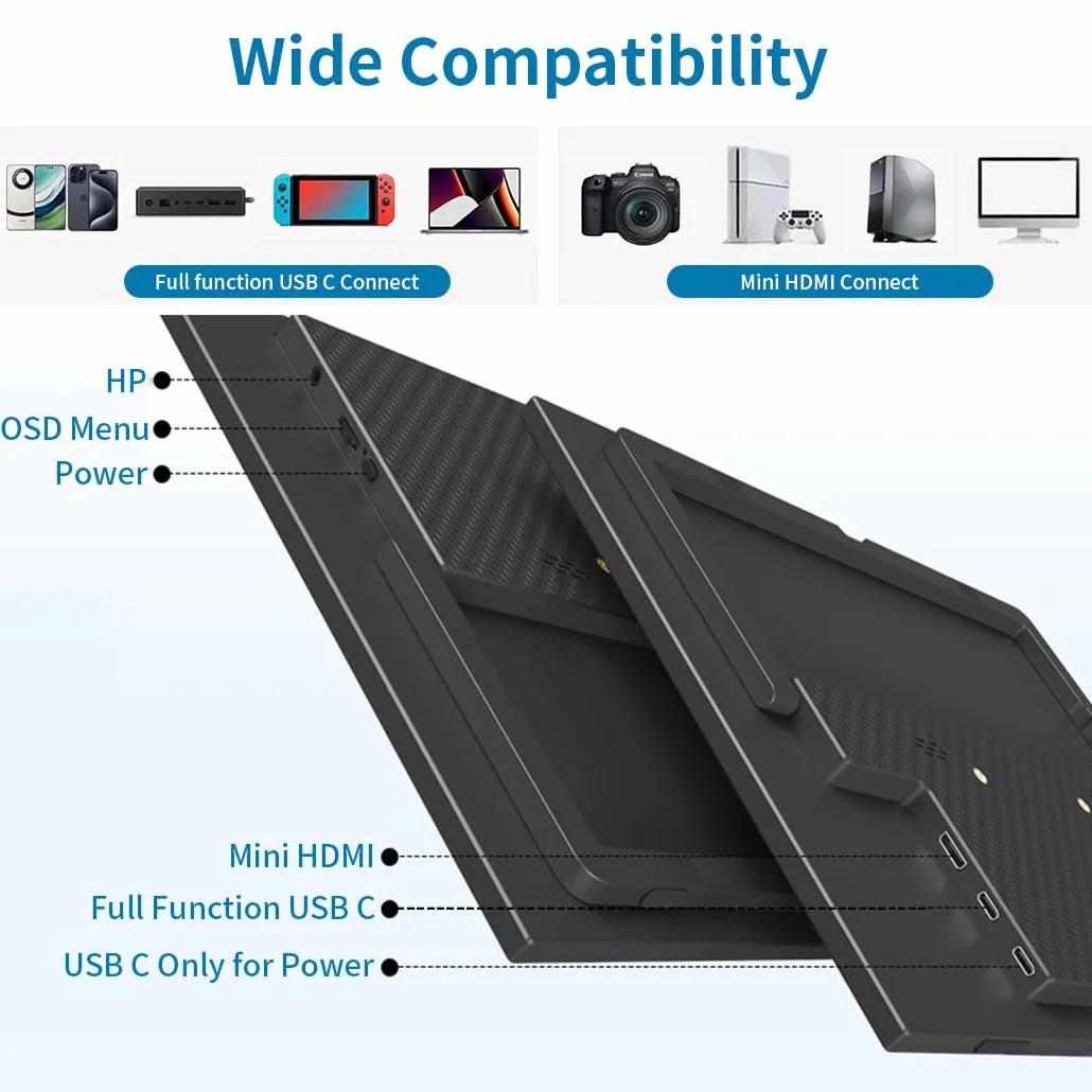 Przenośny monitor z ekranem dotykowym 35.6 cm, zewnętrzny wyświetlacz USB-C i FHD, 100% sRGB, antyodblaskowa, ochrona prywatności, niska mocowanie, monitor podróżny VESA do laptopa, Maca, gier, biura