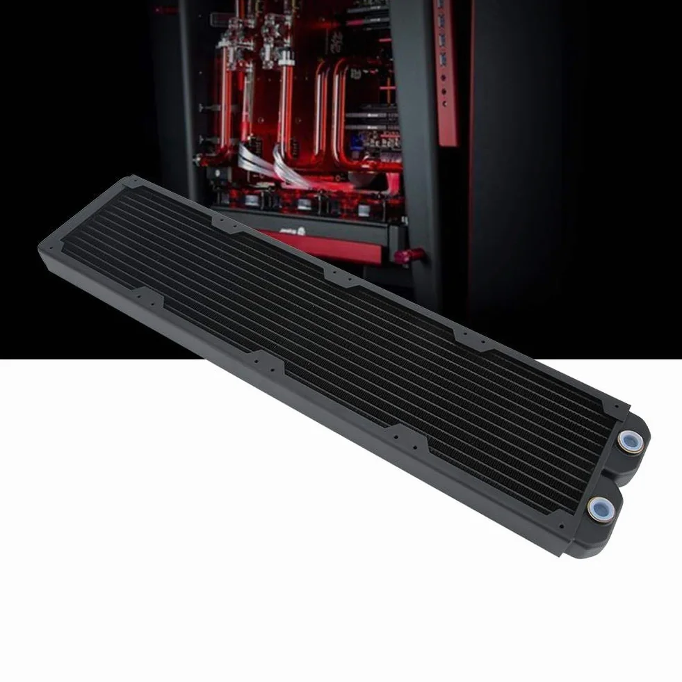 ASHATA Chłodnica miedziana 480 mm, chłodzenie wodą, 14 rur, wymiennik ciepła CPU radiator szybkie odprowadzanie ciepła do komputera PC - czarny