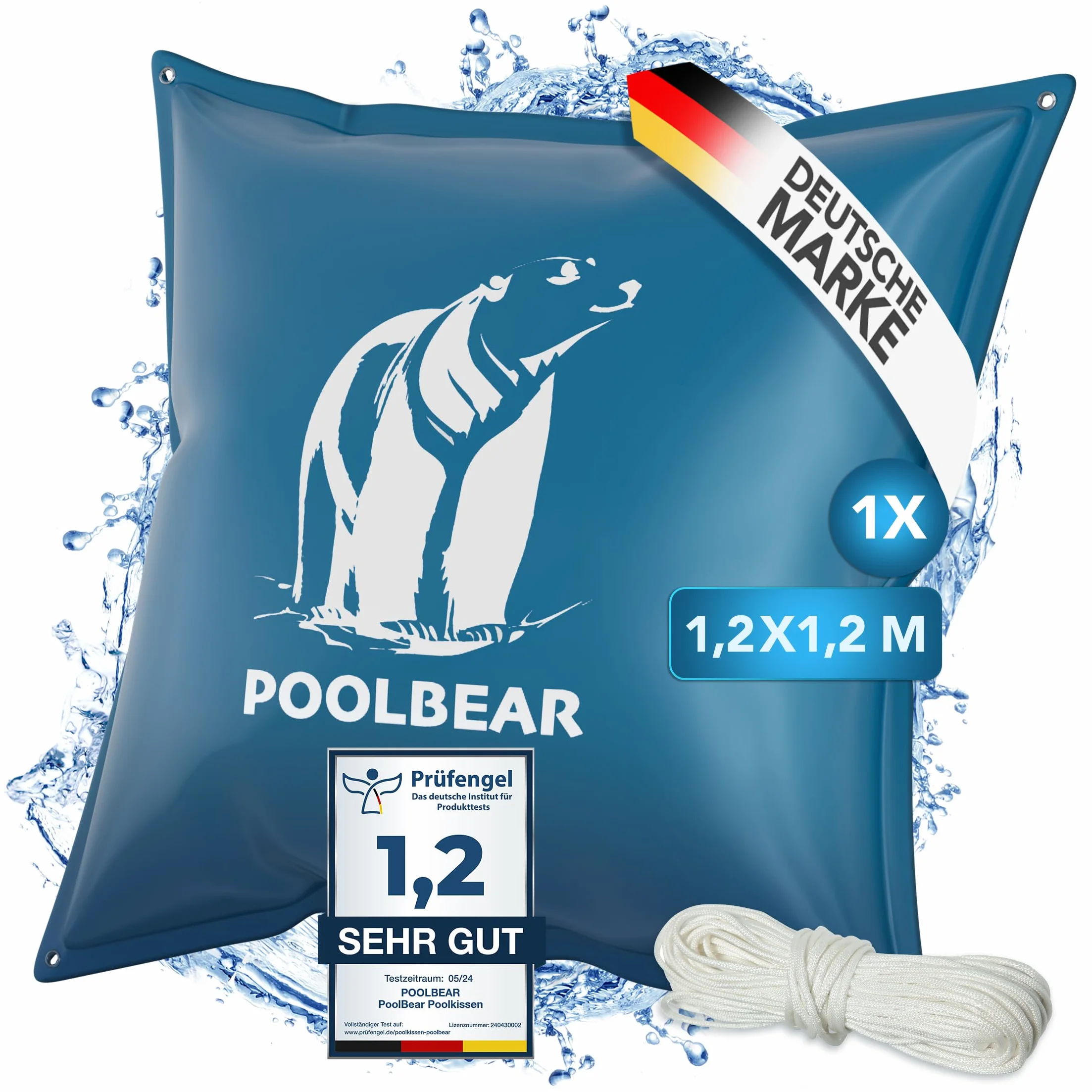 PoolBear Poduszka do basenu zimowa, 120 x 120 cm, poduszka zimowa XXL, z podwójnym szwem wraz z zestawem naprawczym, poduszka chroniąca przed zamarzaniem