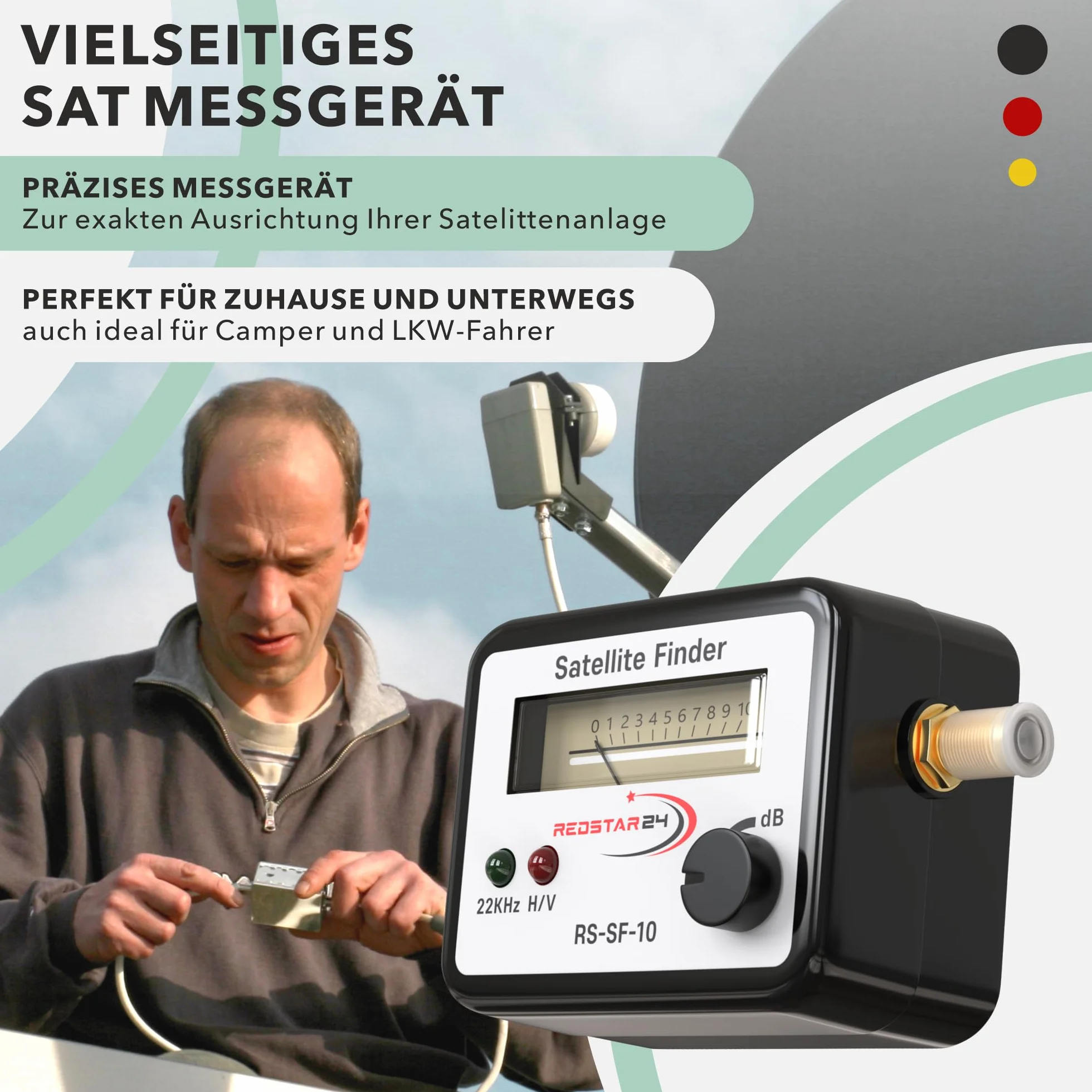 RedStar24 Satfinder | miernik sygnału satelitarnego z kablem połączeniowym audio i F do regulacji cyfrowej anteny satelitarnej | cyfrowy lokalizator satelitarny