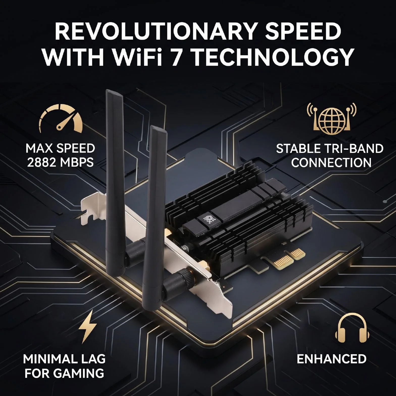 Zunate Karta Sieciowa WiFi 7 z Bluetooth 5.4 | Trójzakresowy adapter bezprzewodowy M.2 NGFF, prędkość 2882 Mb/s, Bluetooth 5.4, WPA3, dwie anteny