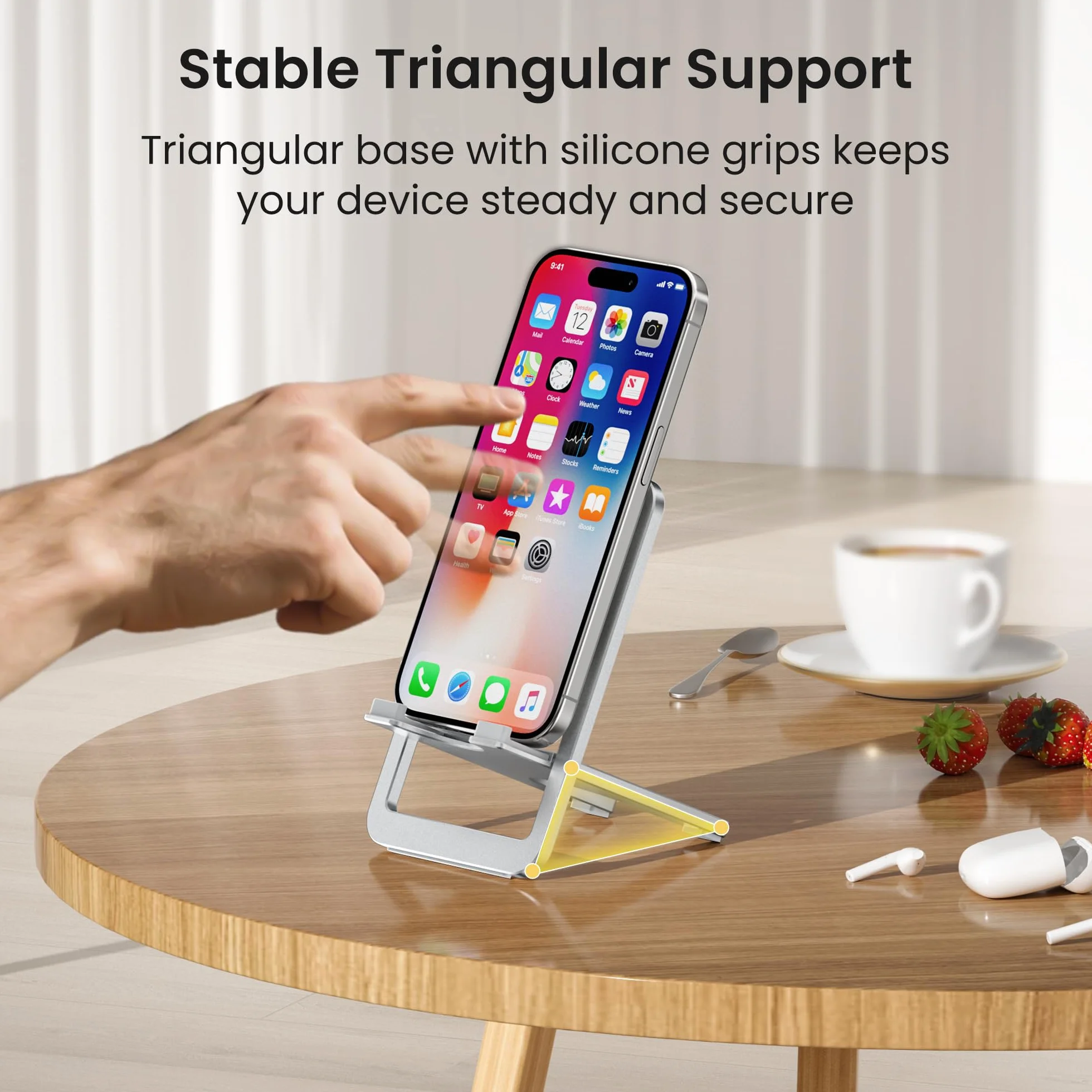 Itramax Uchwyt na Telefon Składany Aluminiowy Stojak na Biurko i do Podróży | Regulowany Uchwyt na Smartfona na Biurko dla iPhone 16 15 Pro Plus Samsung Galaxy S24 A55 A54 Akcesoria do Domu i Biura