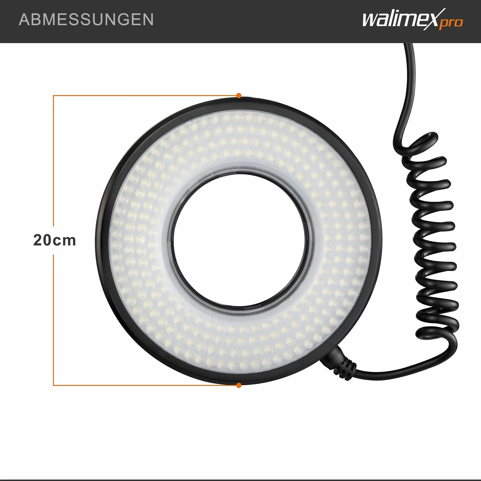 Walimex pro Lampa pierścieniowa makro LED DSR 232, pierścień 14 W z 232 LED-ami, płynna regulacja lampy filmowej