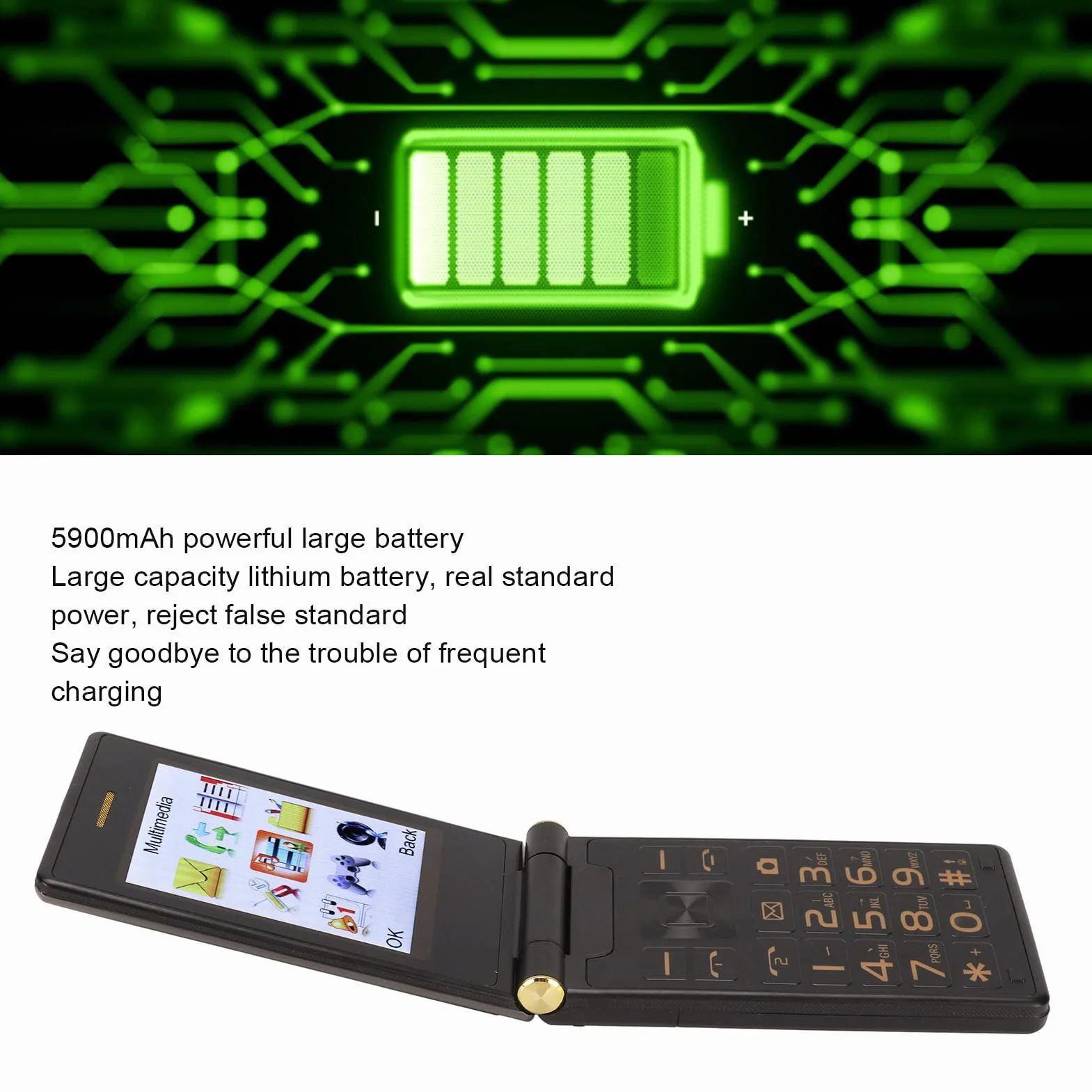 Odblokowane Senior Flip Phones, Duży Przycisk Telefon Komórkowy dla Osób Starszych, Ekran 2.8, 5900mAh, Przycisk SOS, Latarka, Dual SIM, Głośny Głos (niszczą kolor)