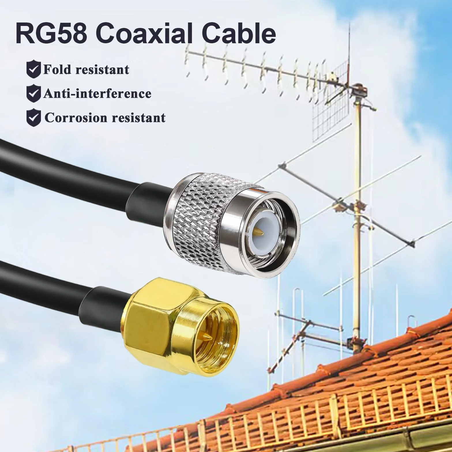 TUOLNK SMA na TNC kabel RG58, wtyczka o niskim poziomie stratności, 1 m, HF, kabel koncentryczny 50 omów do urządzeń bezprzewodowych LAN
